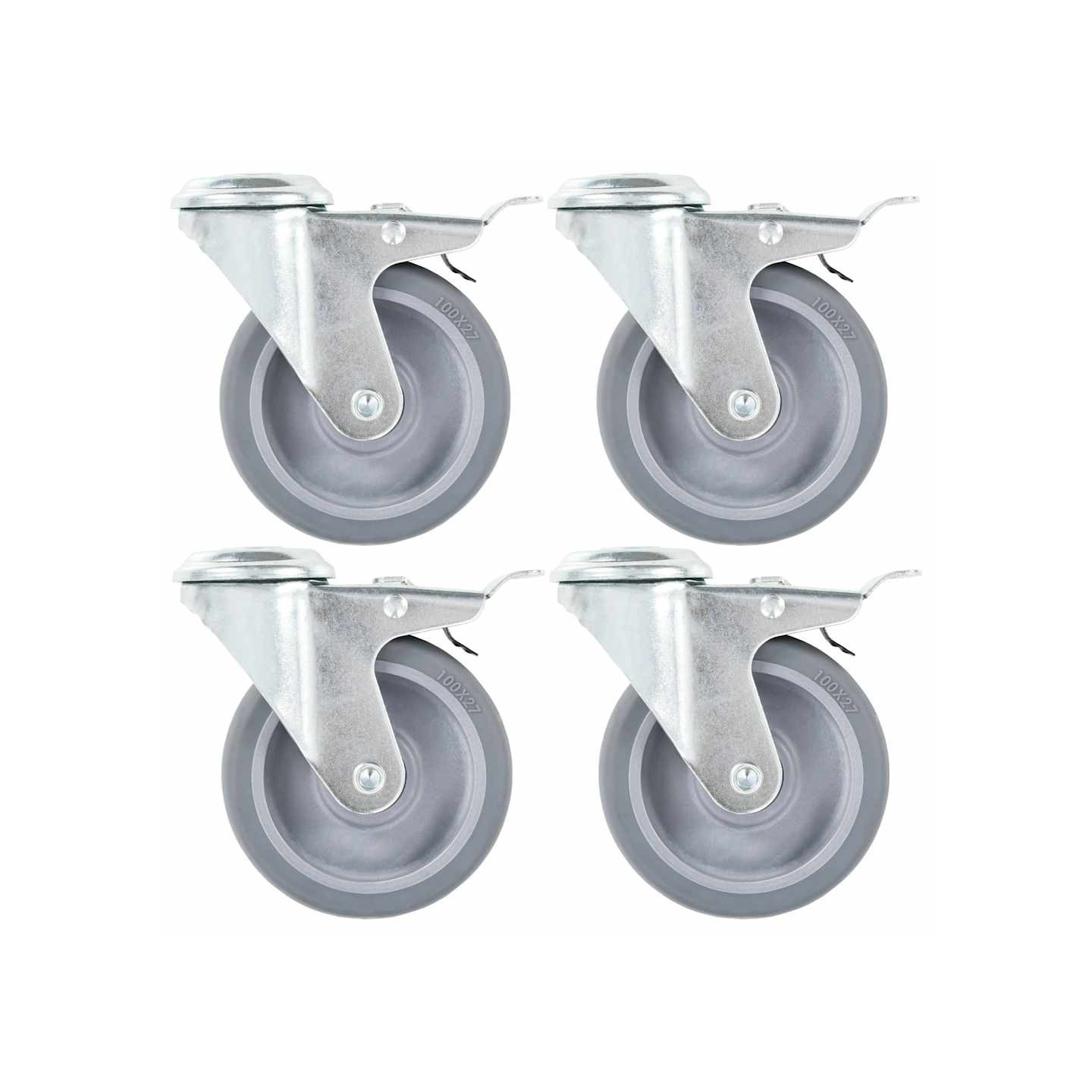 4pcs Roulettes pivotantes à trou de boulon à double frein 100mm
