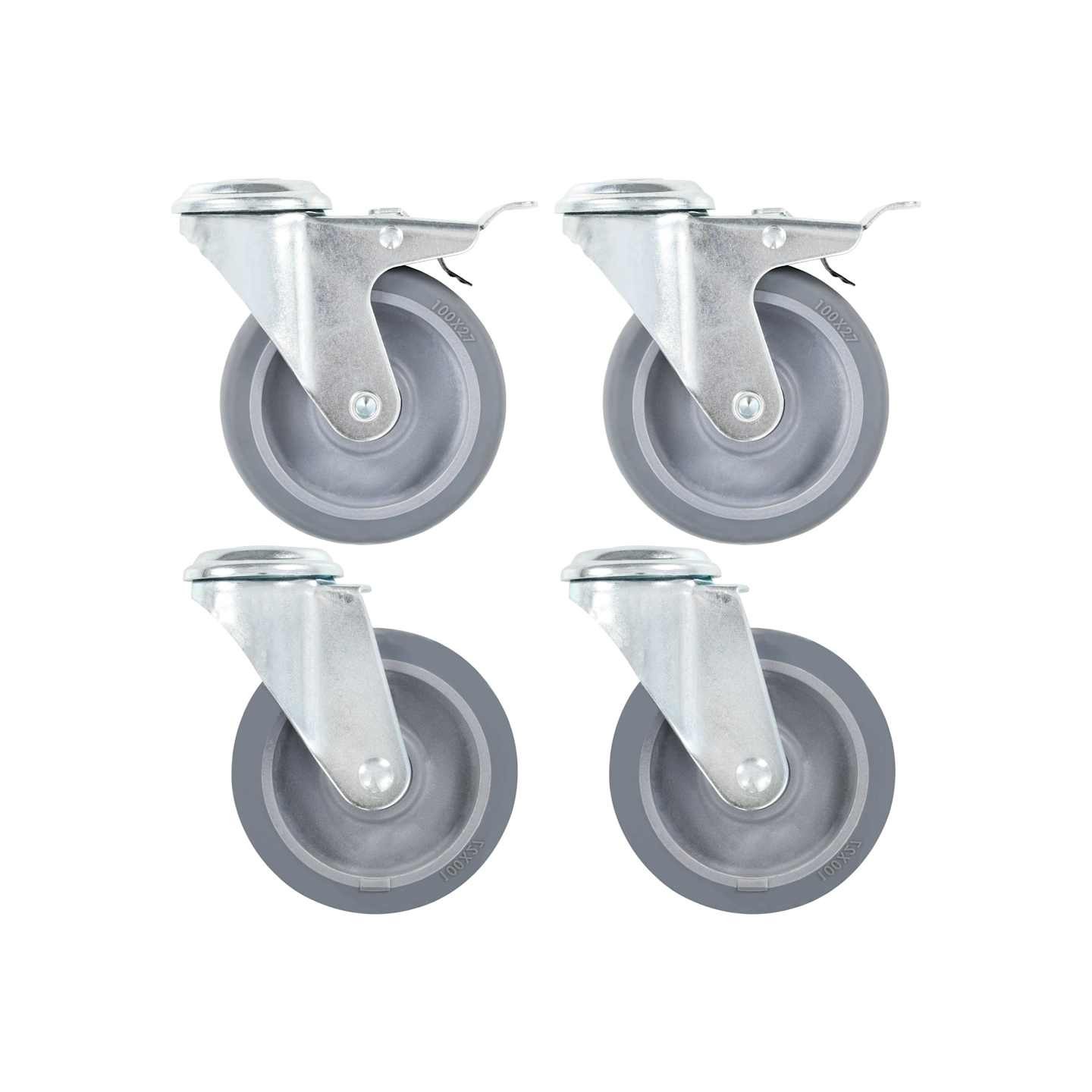 4 pcs Roulettes pivotantes à trou de boulon 100 mm