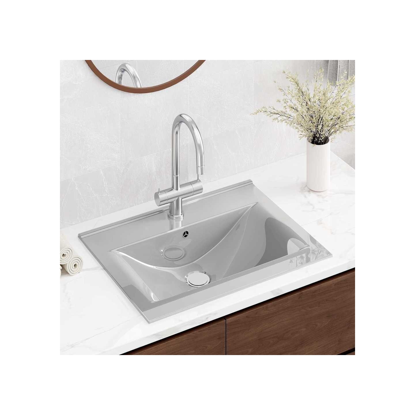 Lavabo avec trop-plein 60x46x16 cm Céramique Argenté