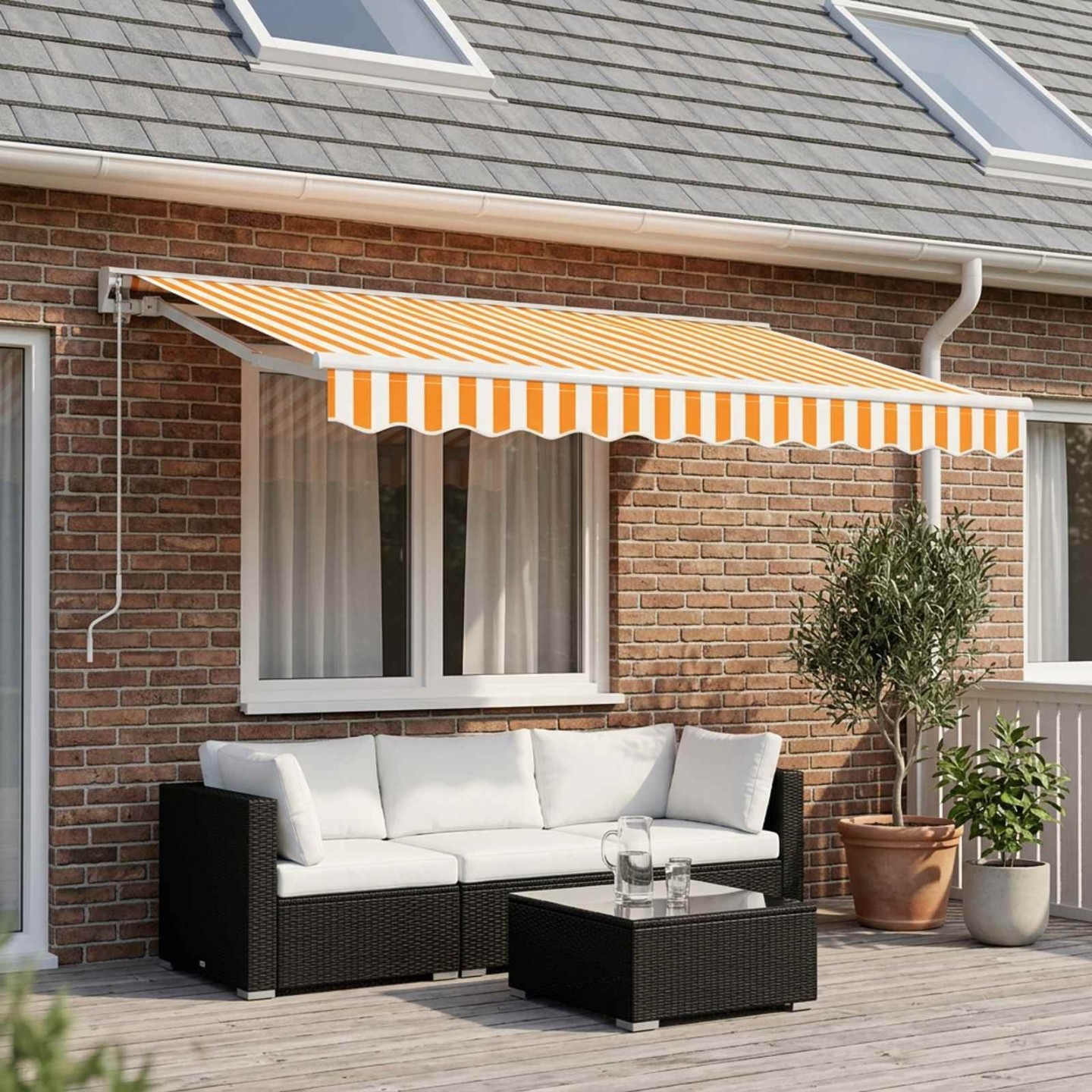 Tissu de remplacement pour auvent orange et blanc 350x250 cm