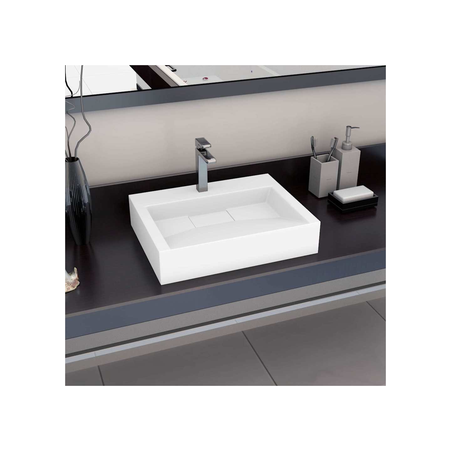 Lavabo 60x38x11 cm Fonte minérale/marbre Blanc