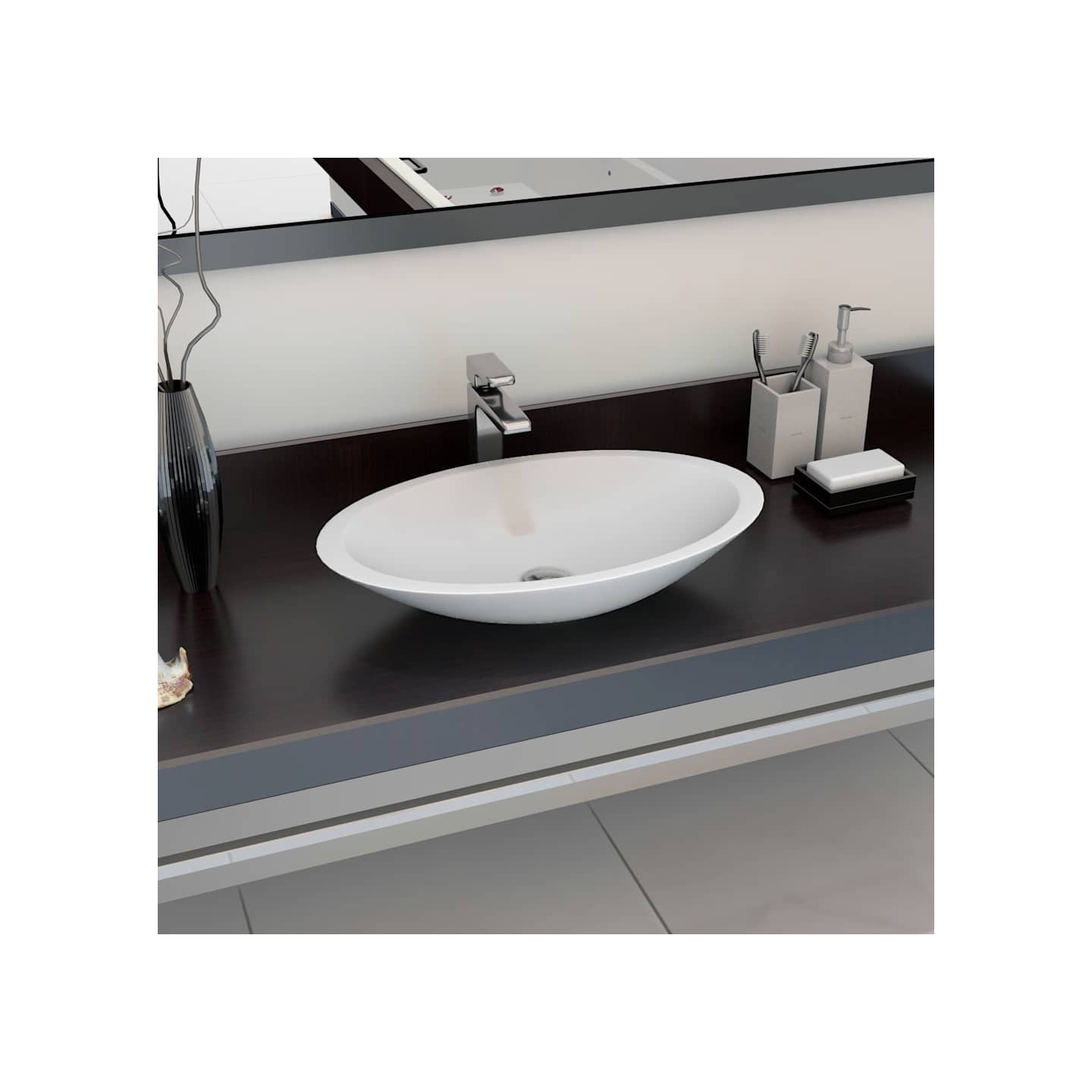 Lavabo 59,3x35,1x10,7 cm Fonte minérale/marbre Blanc