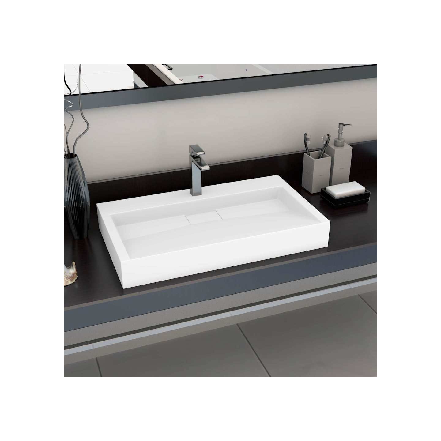 Lavabo 80x46x11 cm Fonte minérale/marbre Blanc