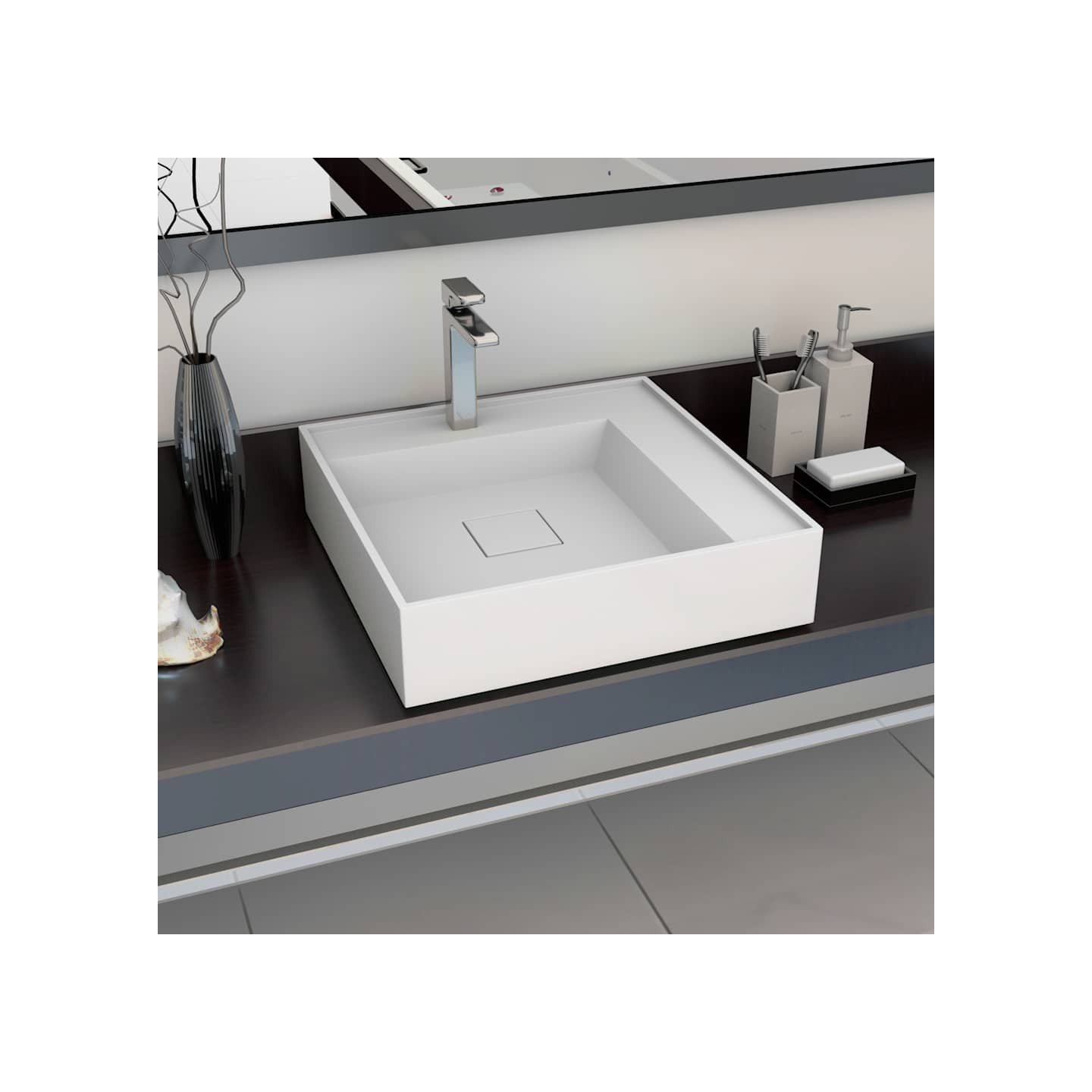 Lavabo 50x50x12,3 cm Fonte minérale/marbre Blanc