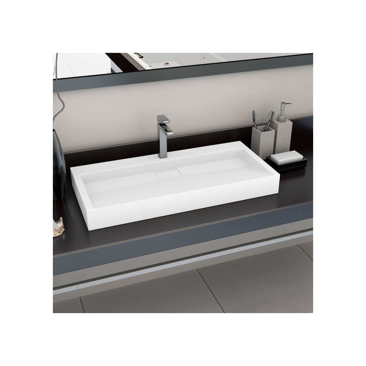 Lavabo 100x46x11 cm Fonte minérale/marbre Blanc