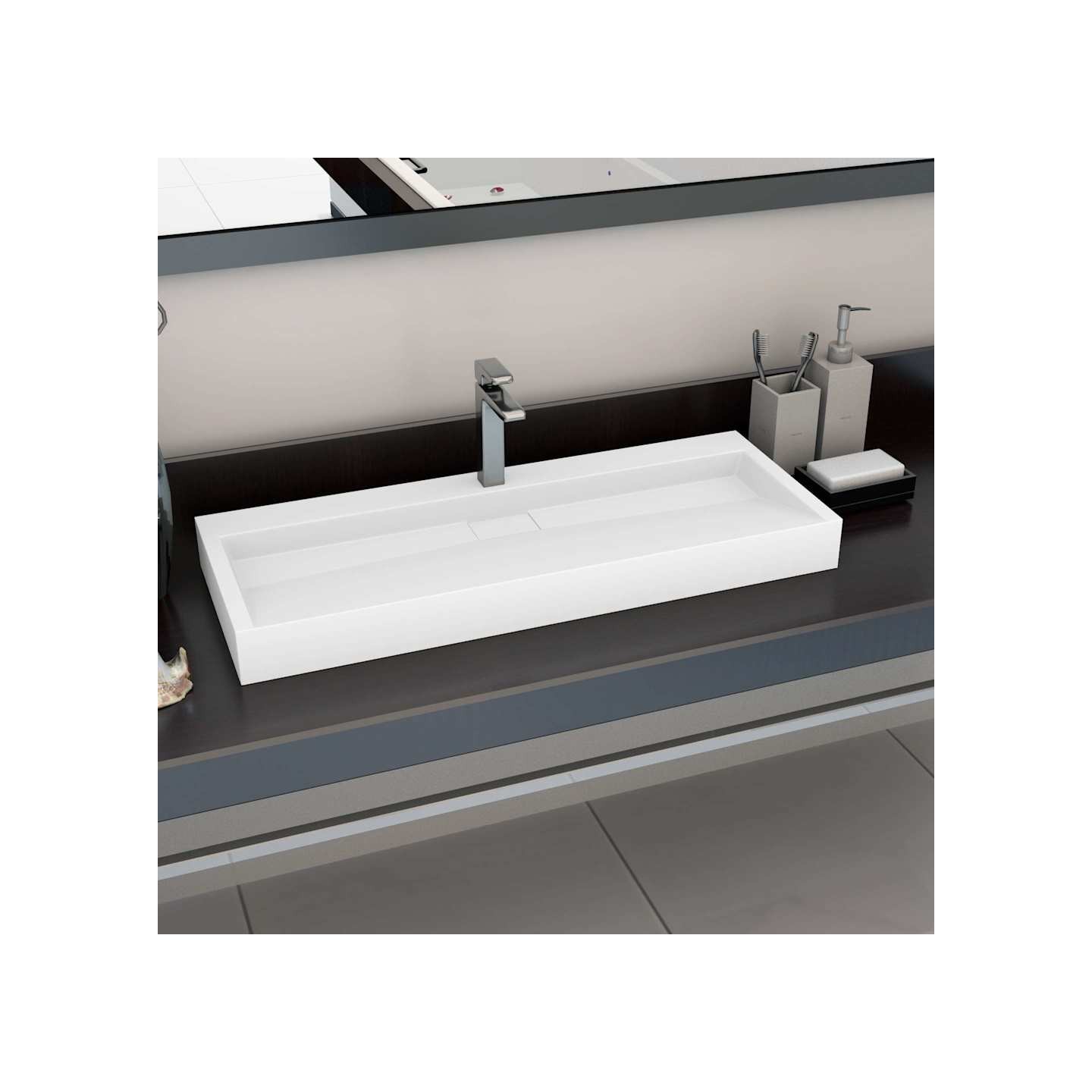 Lavabo 120x46x11 cm Fonte minérale/marbre Blanc