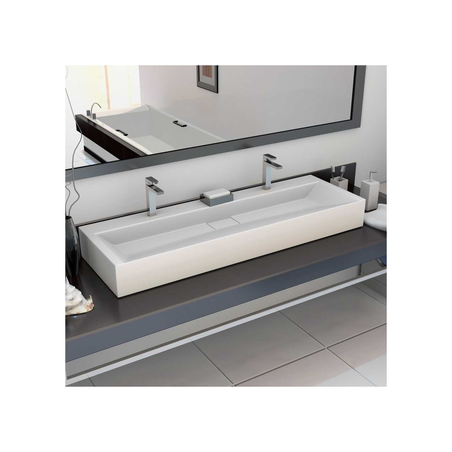 Lavabo 120x46x11 cm Fonte minérale/marbre Blanc