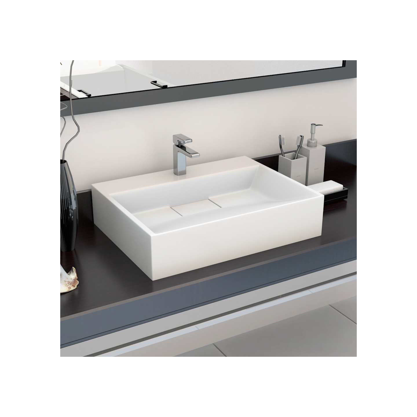 Lavabo 50x38x13 cm Fonte minérale/marbre Blanc