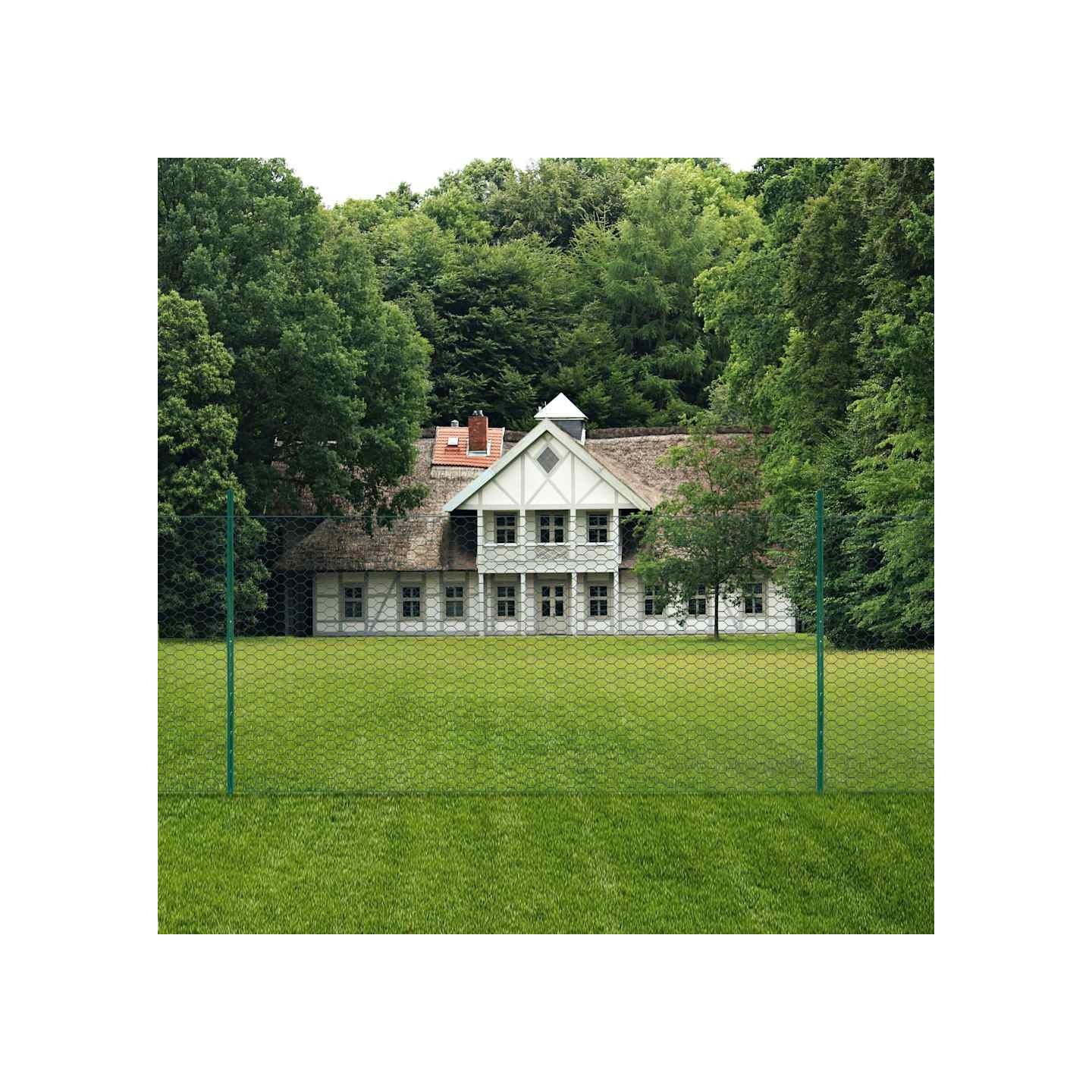 Clôture en grillage métallique avec poteaux Acier 25x1,5 m Vert