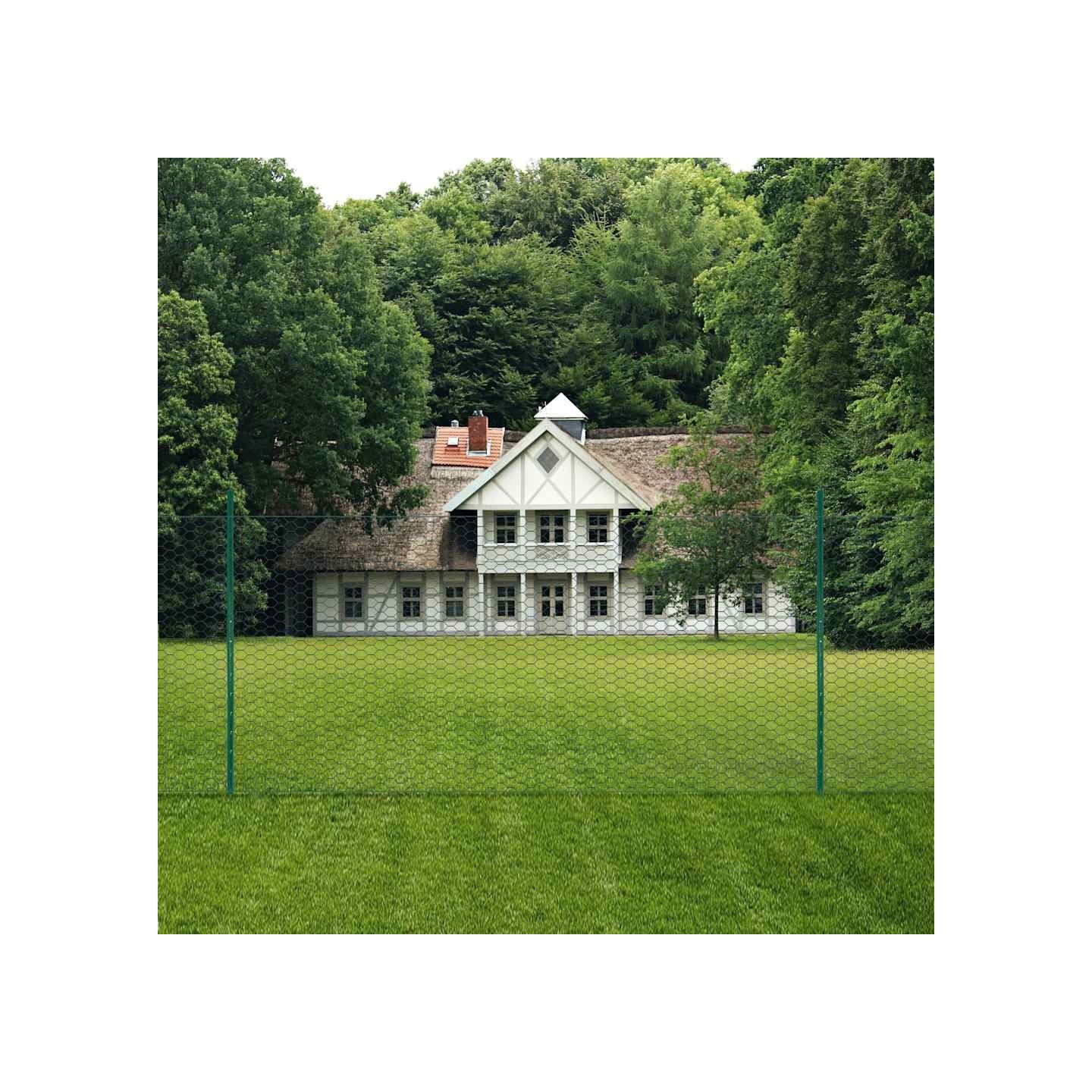 Clôture en grillage métallique avec poteaux Acier 25x2 m Vert
