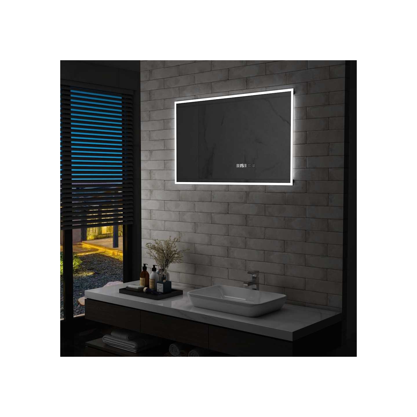 Miroir à LED et capteur tactile et affichage d'heure 100x60 cm