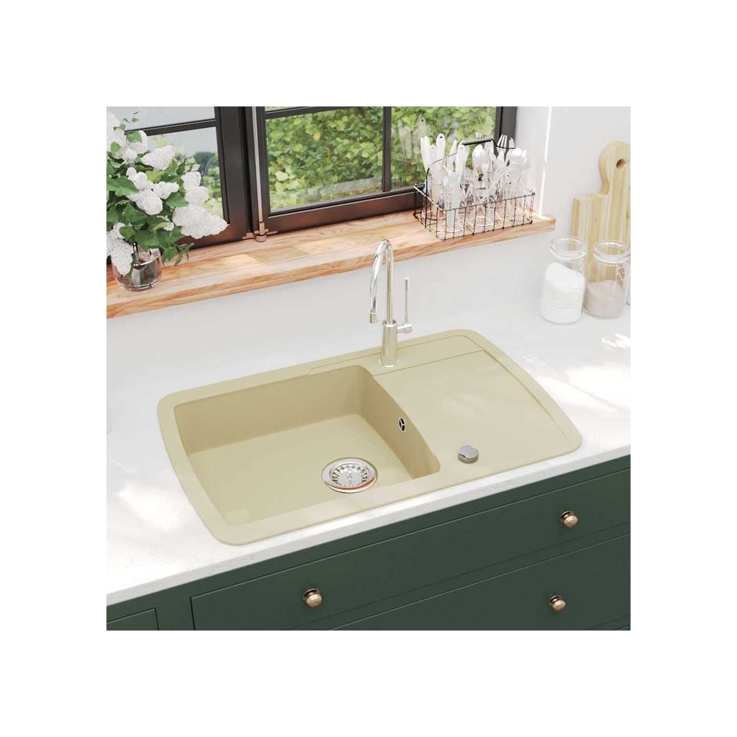 Évier de cuisine Granit Seul lavabo Beige
