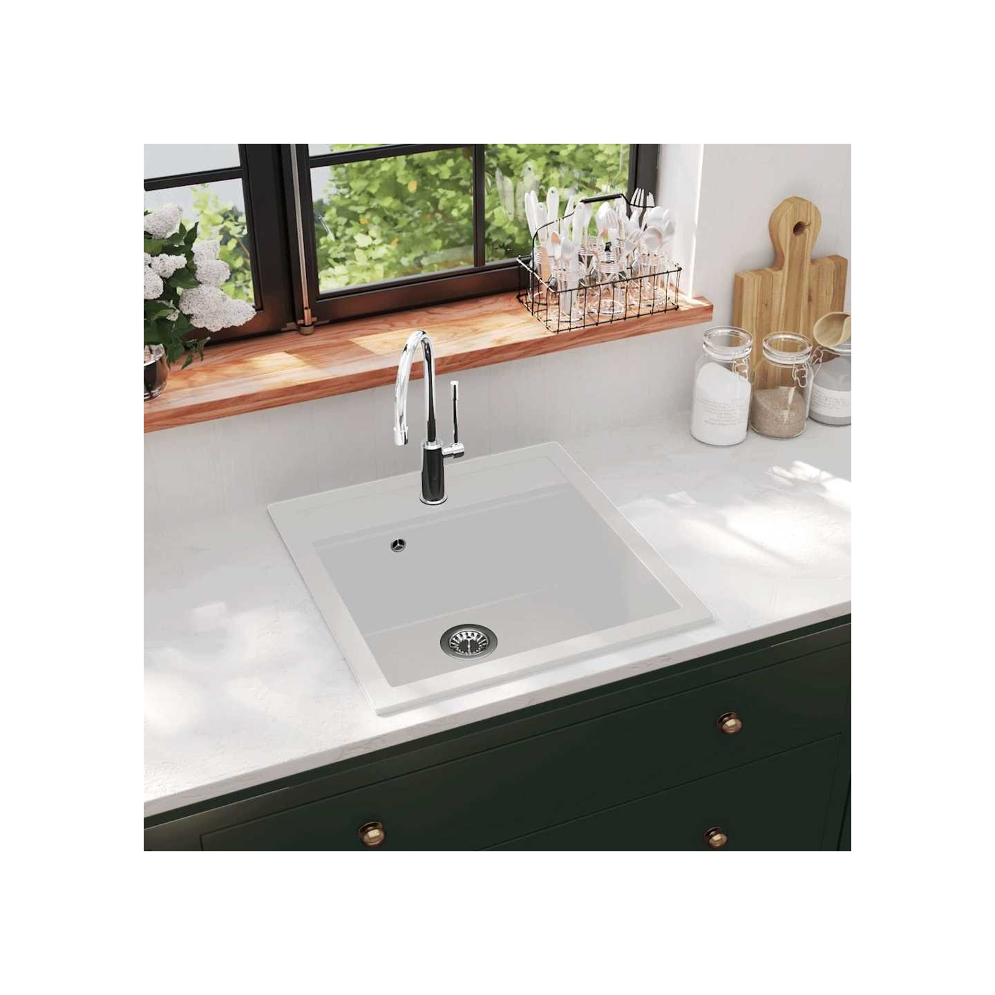 Évier de cuisine Granit Seul lavabo Blanc