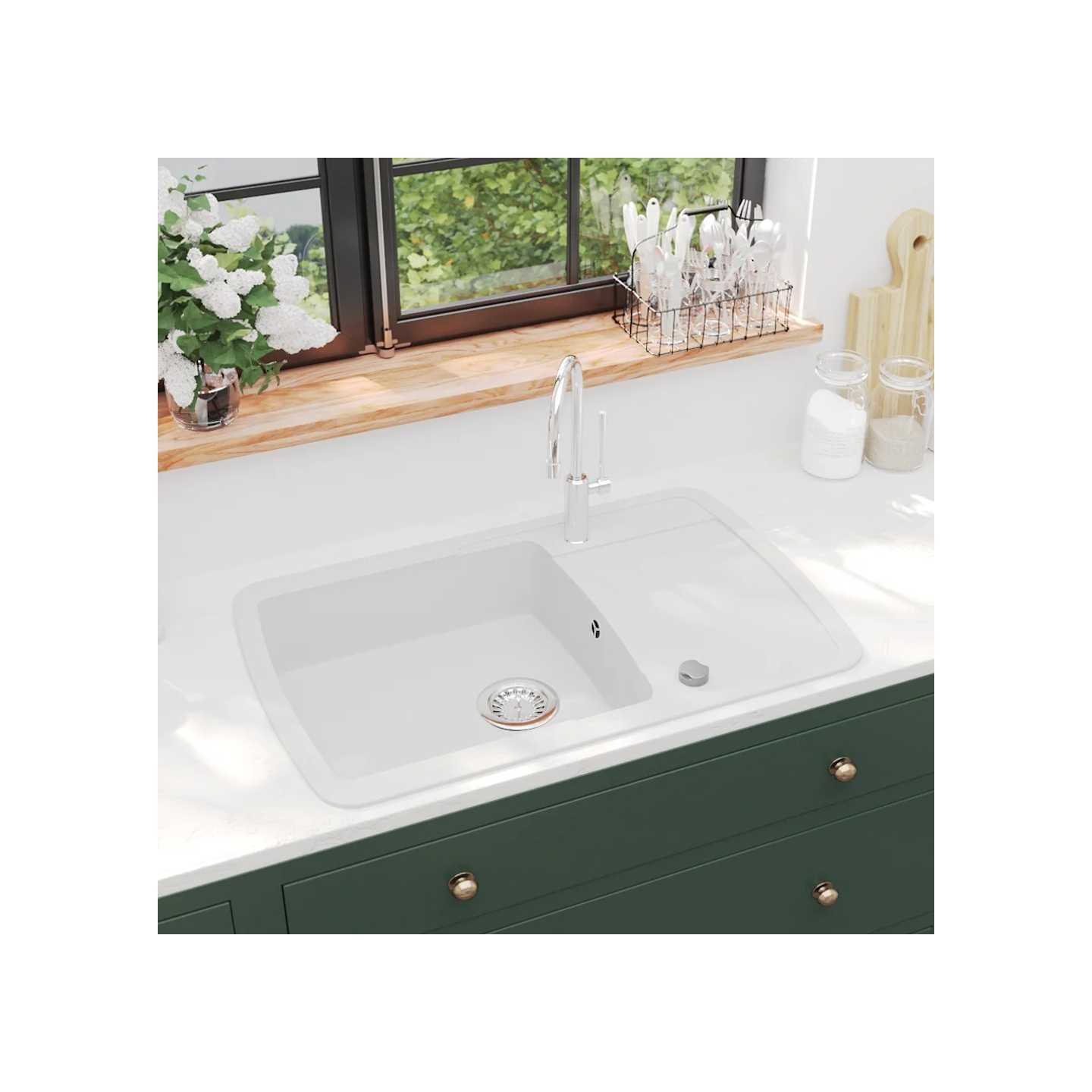 Évier de cuisine Granit Seul lavabo Blanc