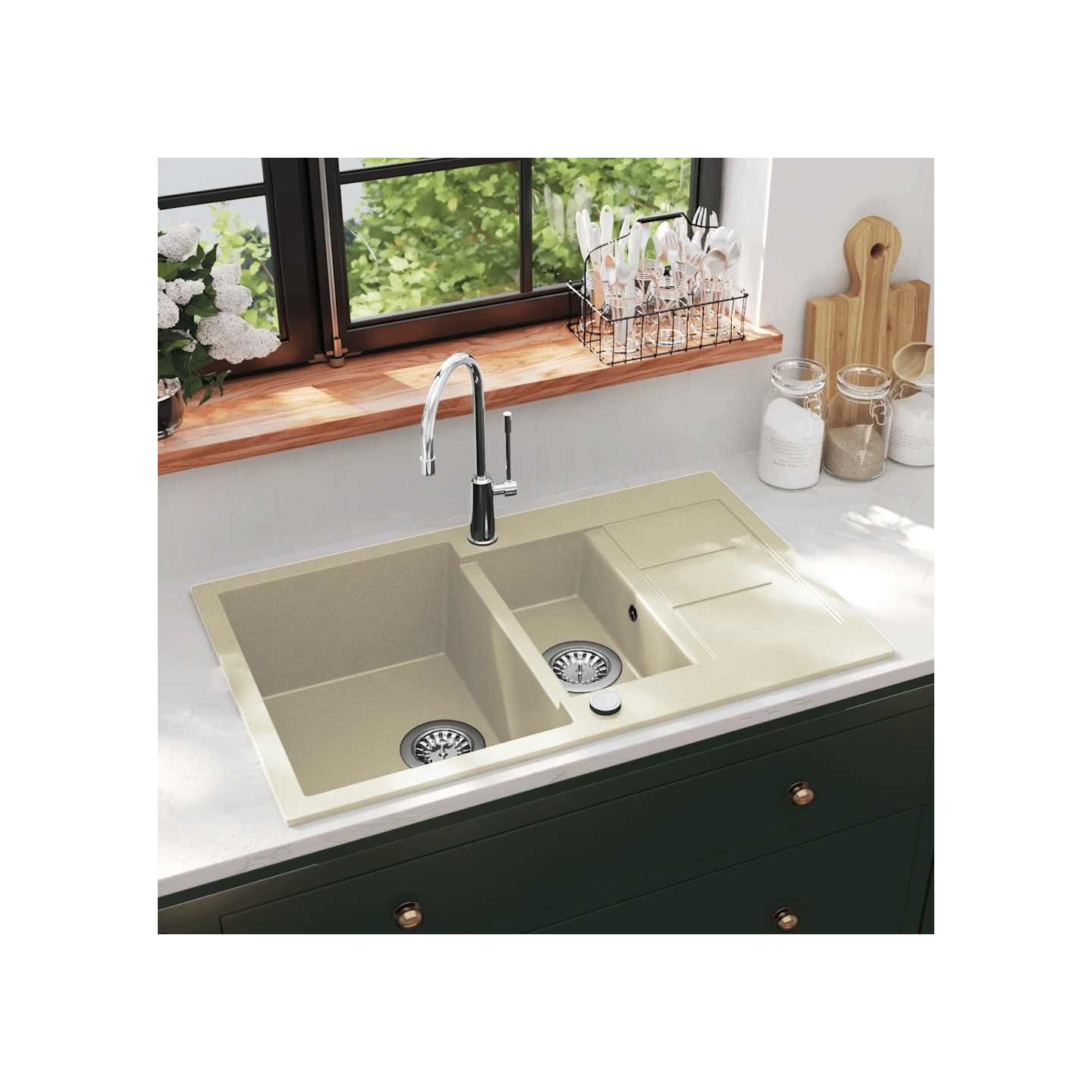 Évier de cuisine Granit Double lavabo Beige
