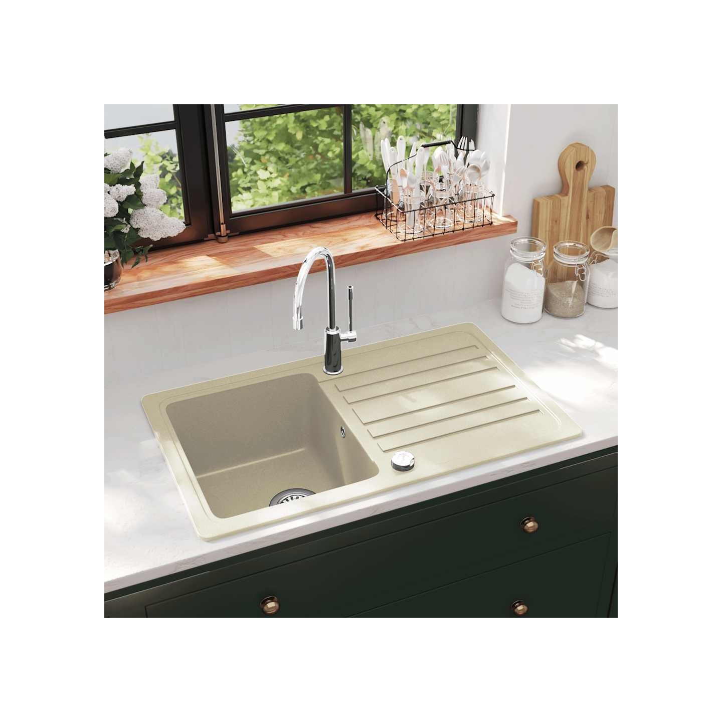 Évier de cuisine Granit Seul lavabo Beige