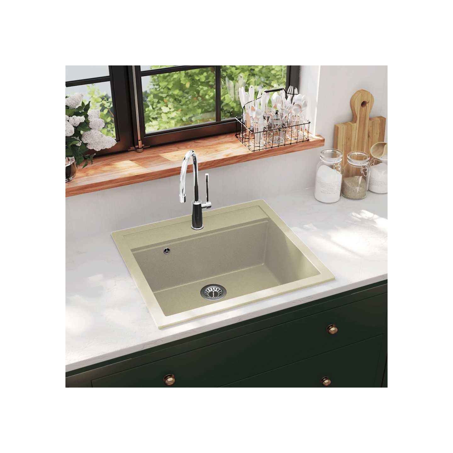 Évier de cuisine Granit Seul lavabo Beige