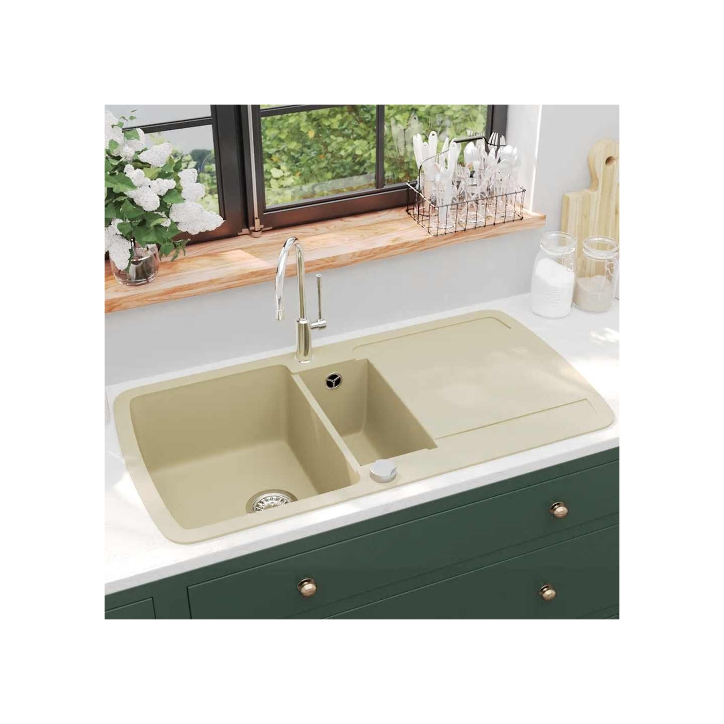 Évier de cuisine Granit Double lavabo Beige