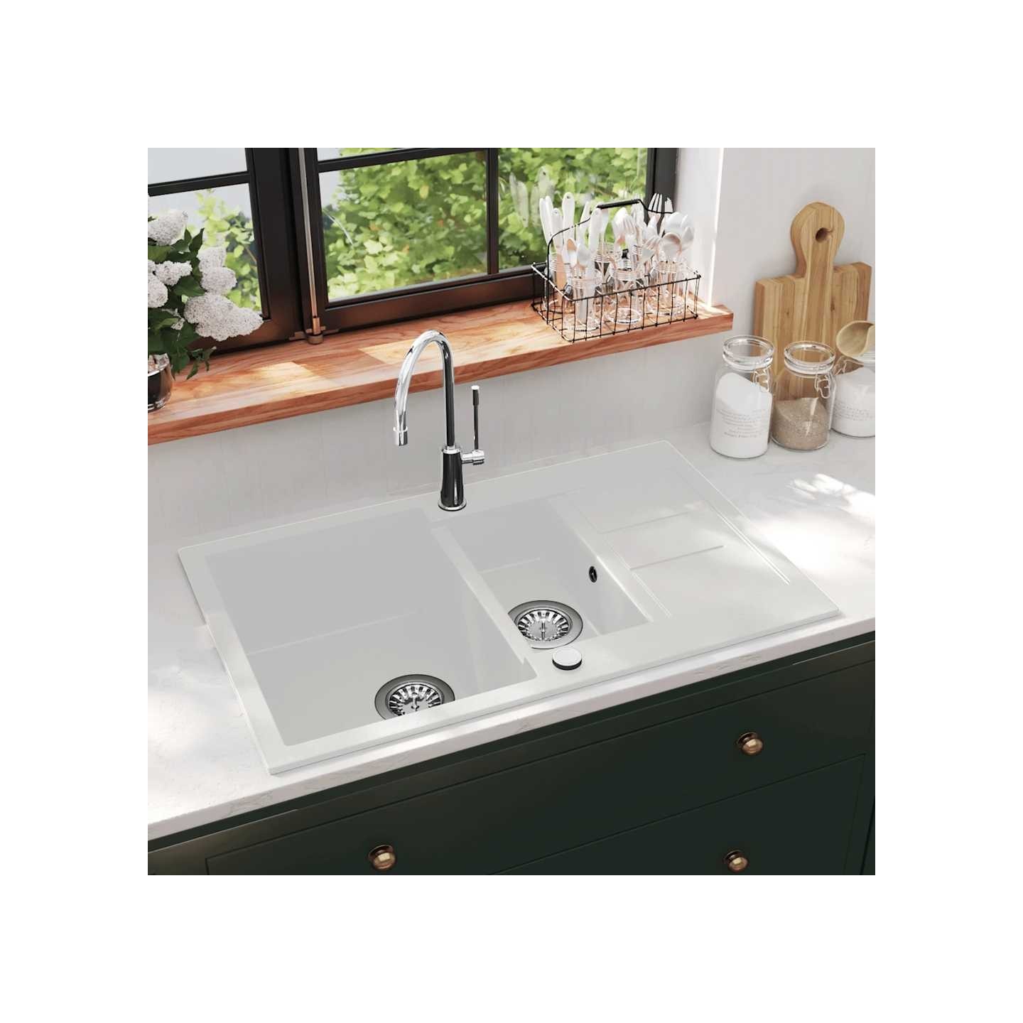 Évier de cuisine Granit Double lavabo Blanc
