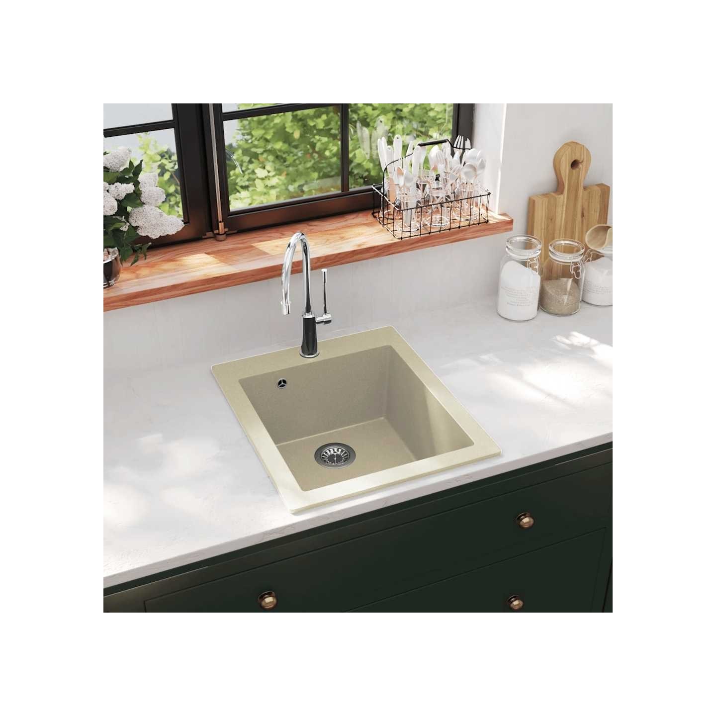 Évier de cuisine Granit Seul lavabo Beige