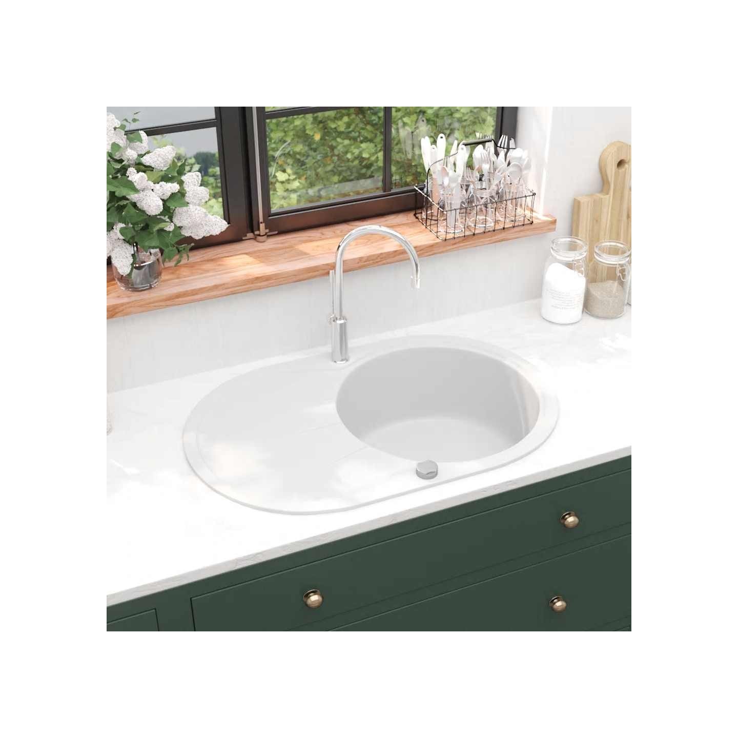 Évier de cuisine Granit Seul lavabo Ovale Blanc