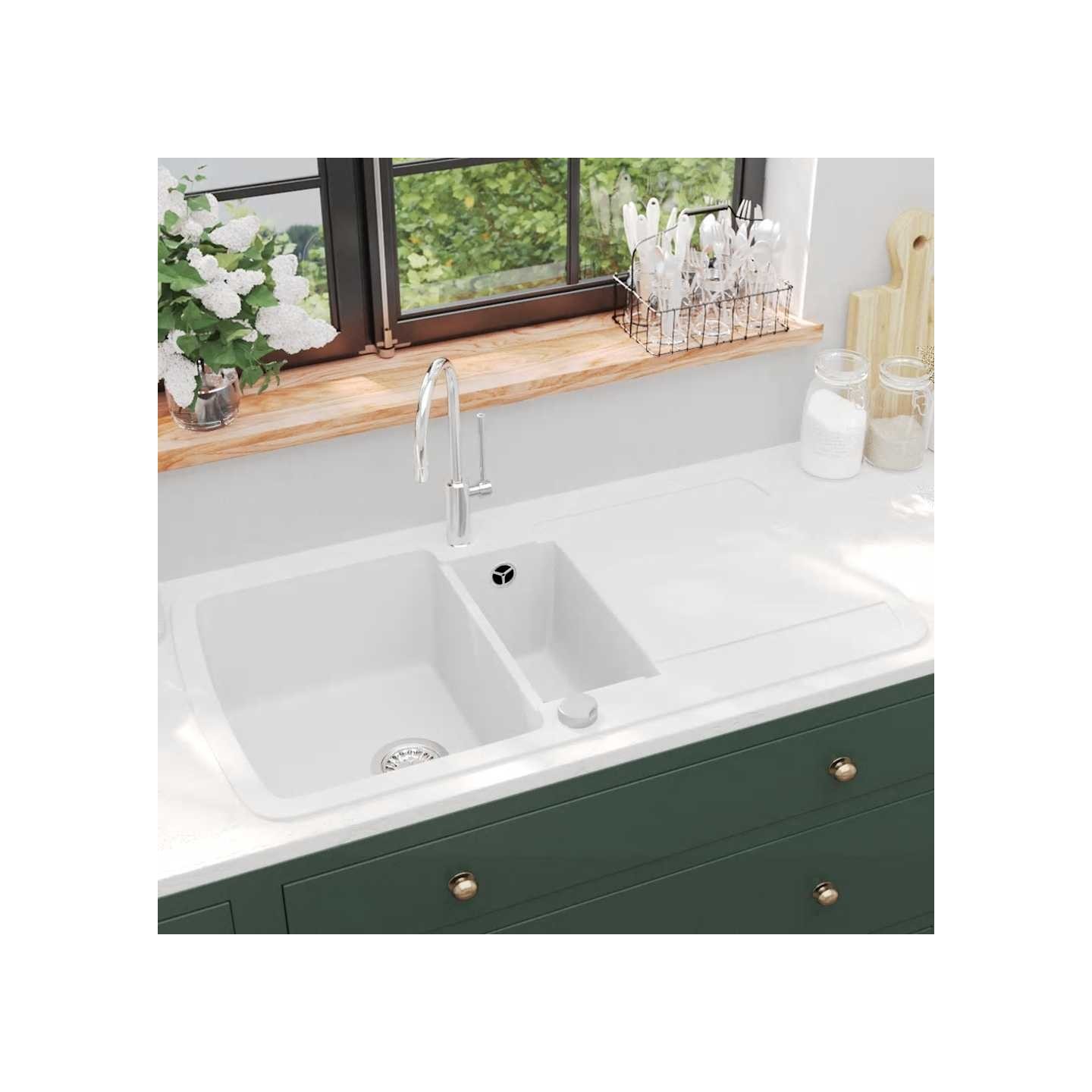 Évier de cuisine Granit Double lavabo Blanc
