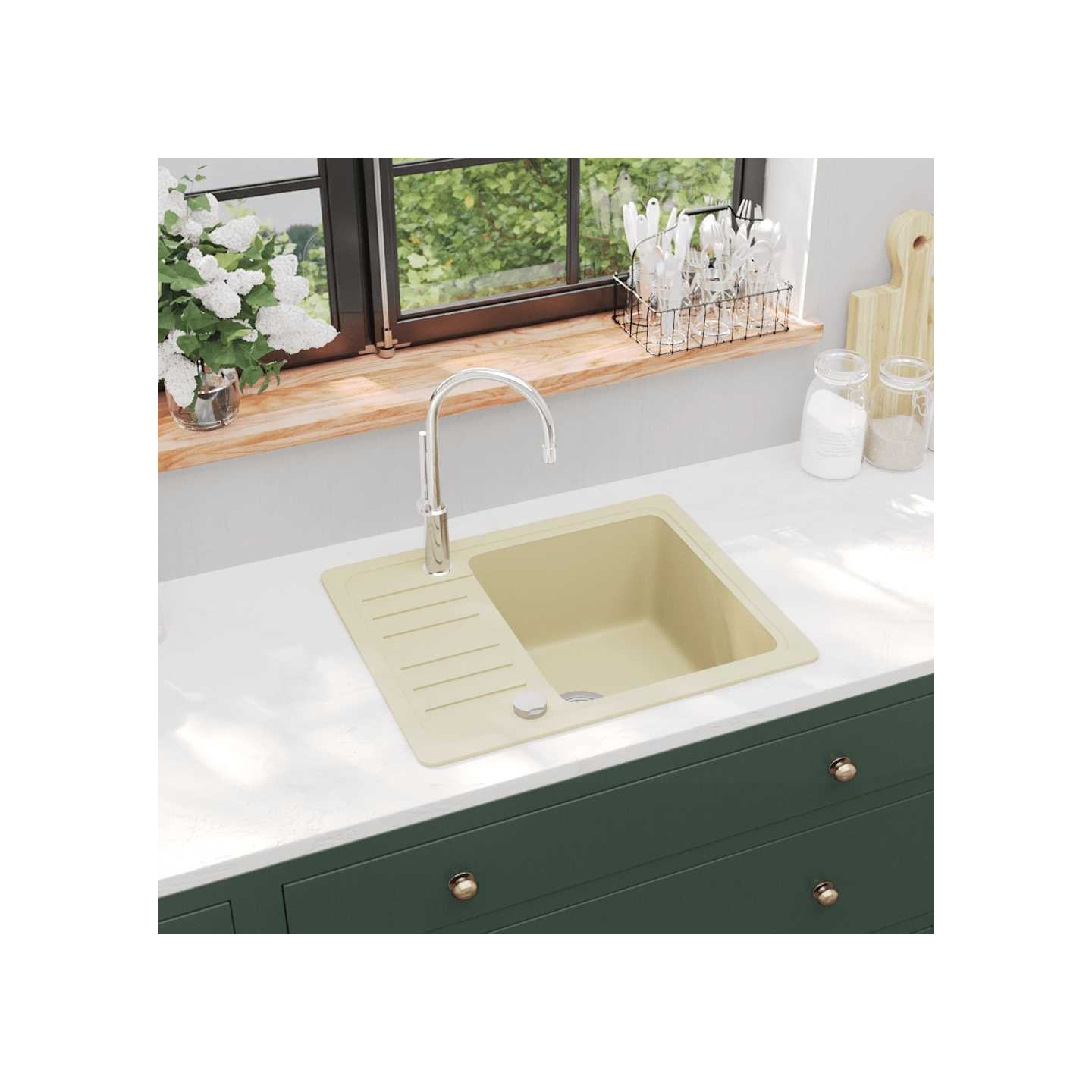 Évier de cuisine Granit Seul lavabo Beige