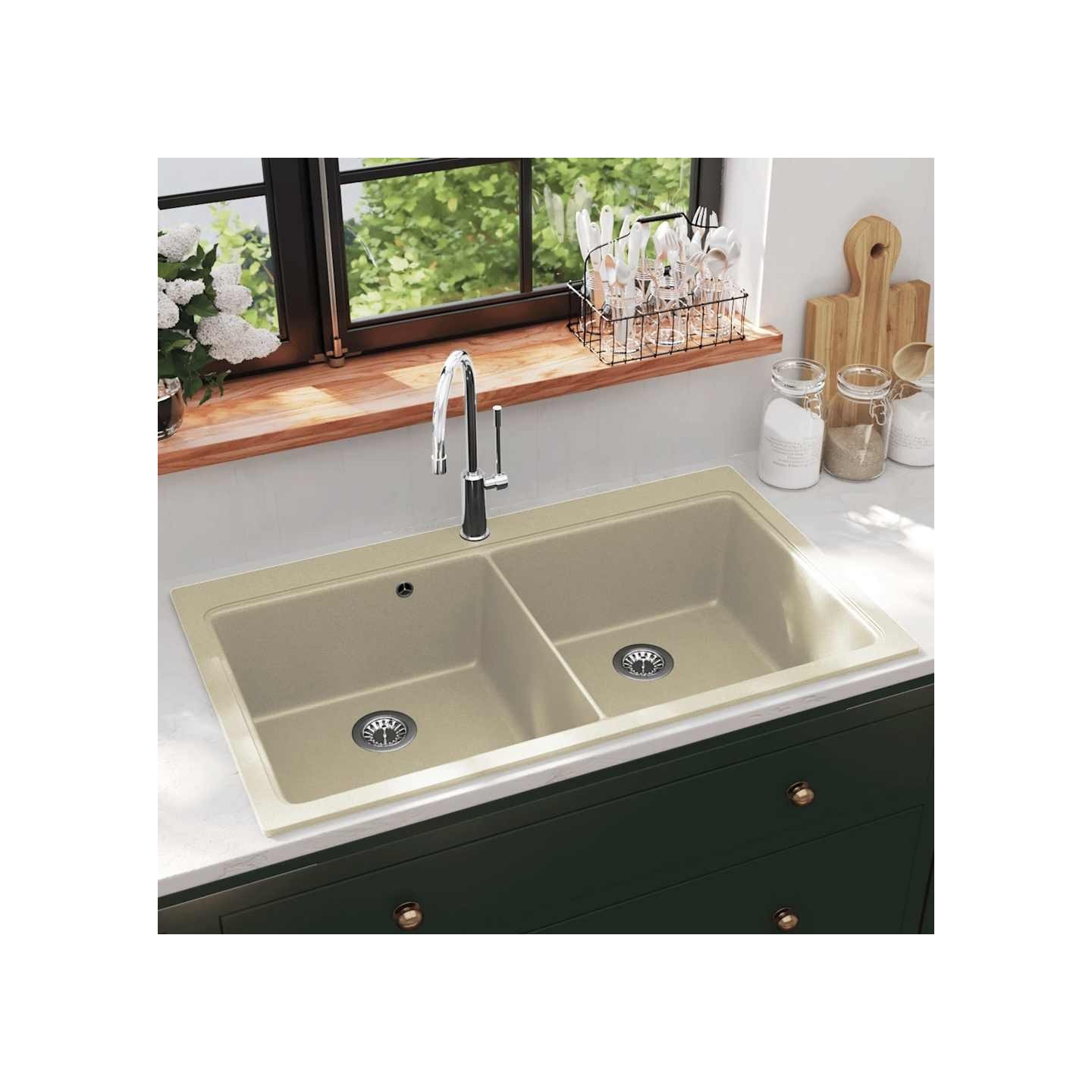 Évier de cuisine Granit Double lavabo Beige