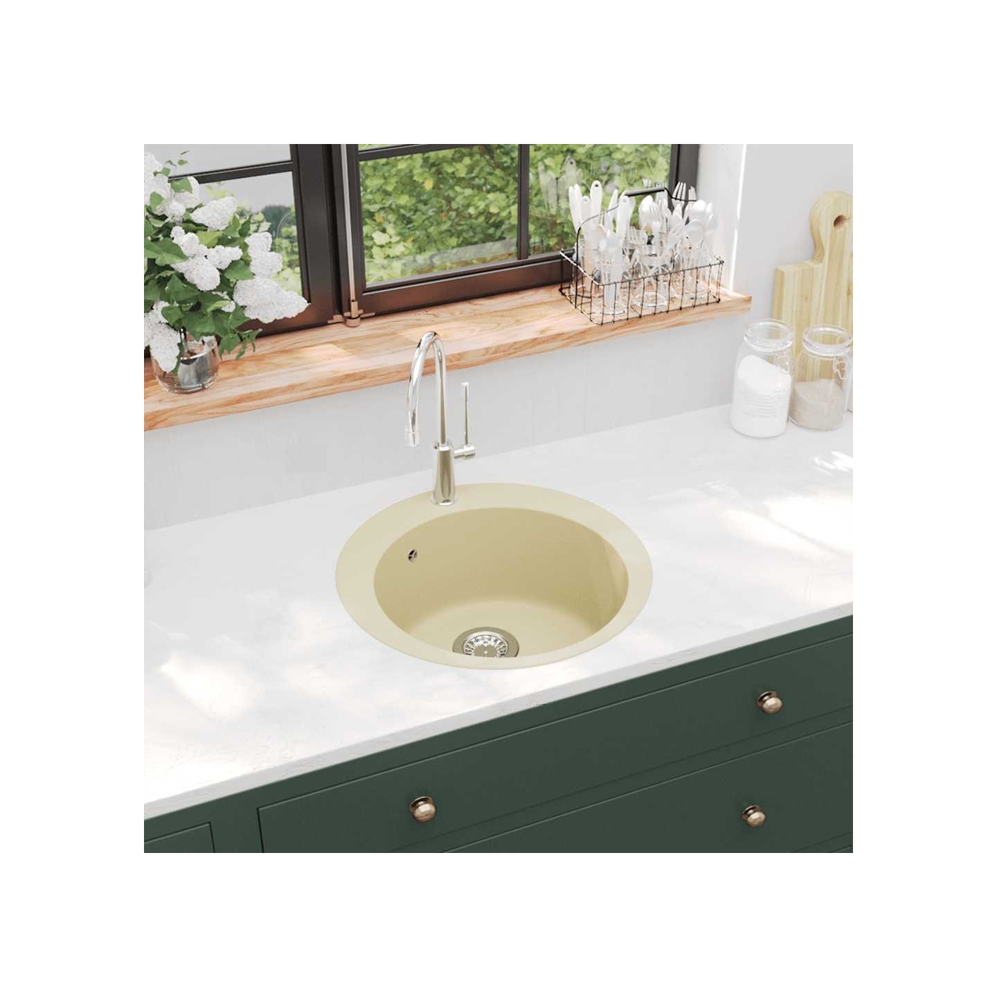 Évier de cuisine Granit Seul lavabo Rond Beige