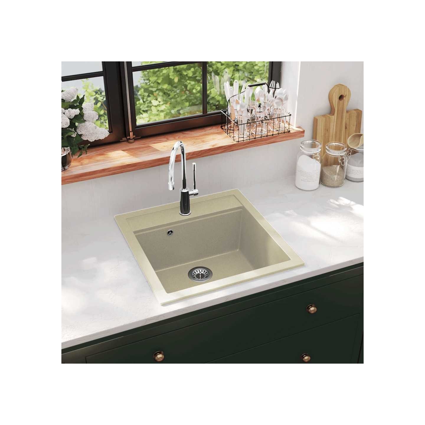 Évier de cuisine Granit Seul lavabo Beige