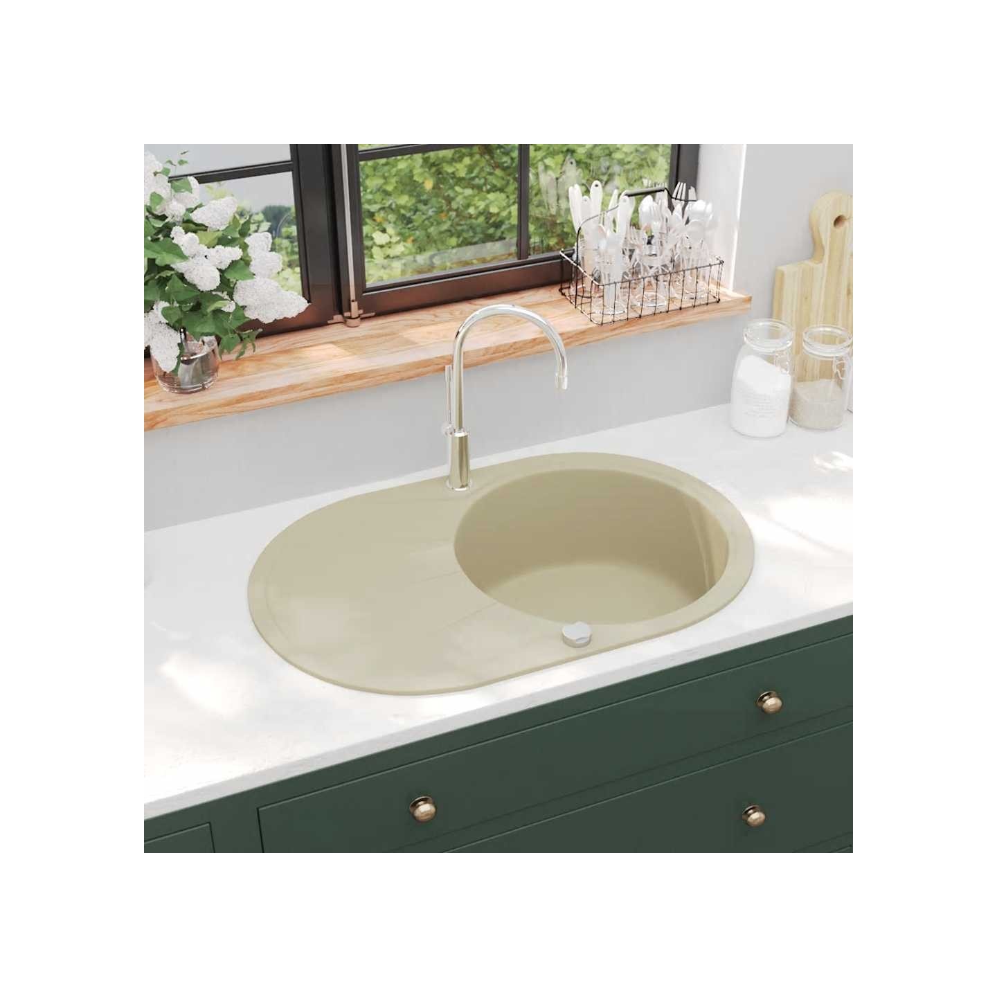 Évier de cuisine Granit Seul lavabo Ovale Beige