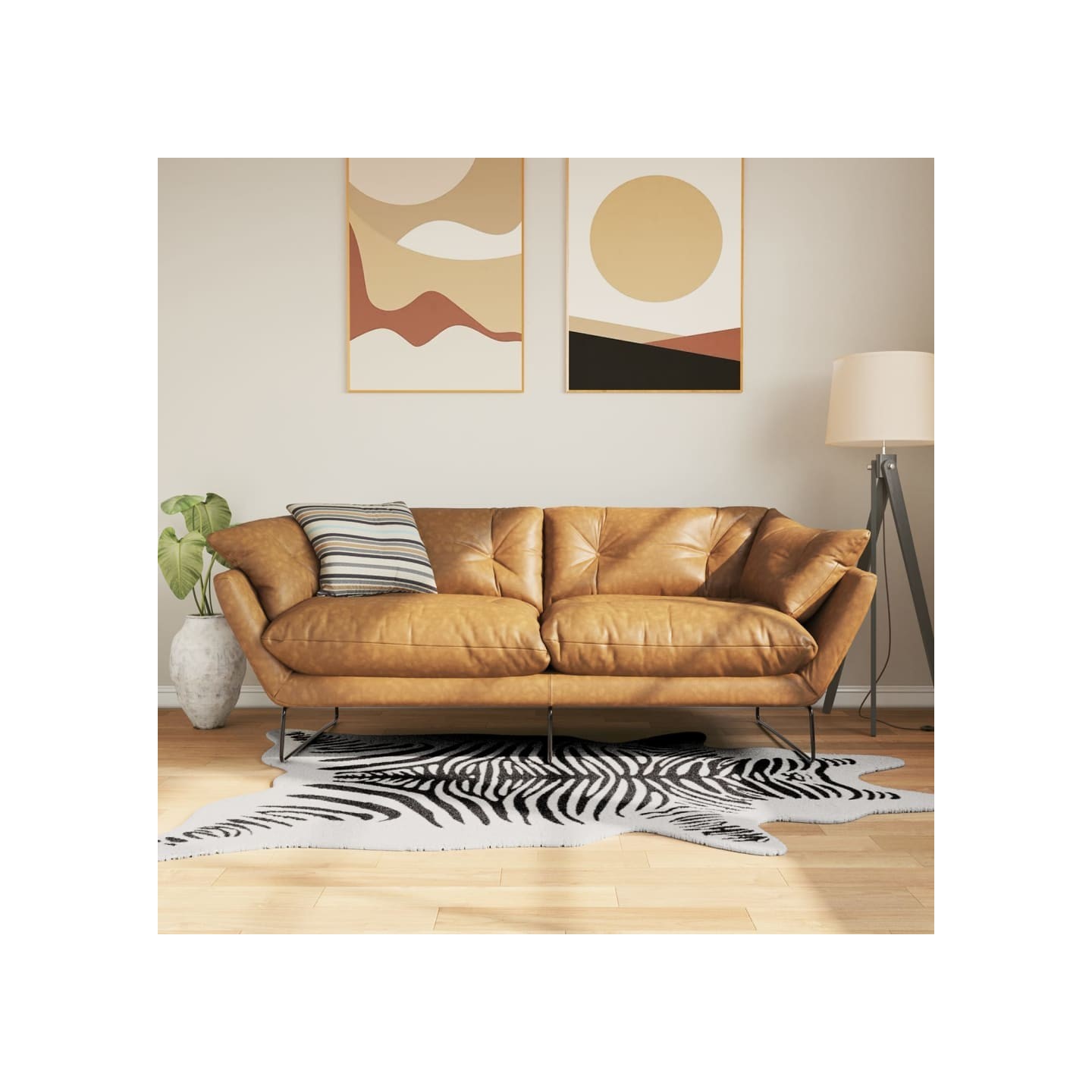 Tapis noir et blanc 120x170 cm motif zèbre lavable