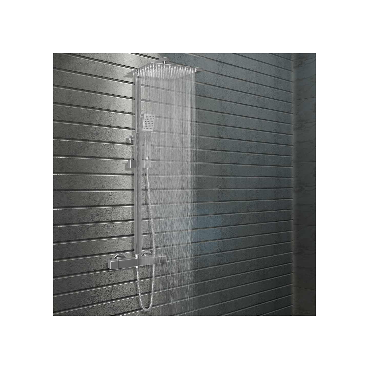 Ensemble de douche à deux têtes et thermostat Acier inoxydable