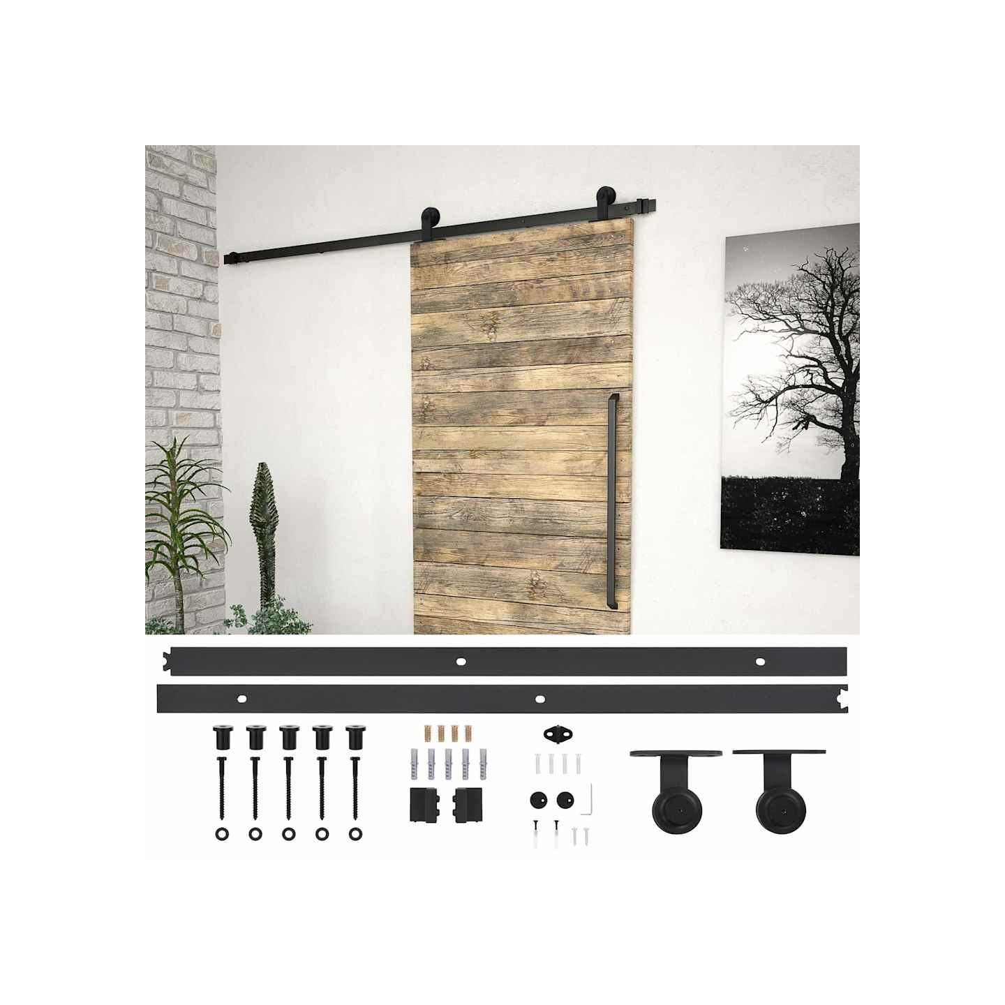 Kit de quincaillerie de porte coulissante SKIEN 200 cm noir