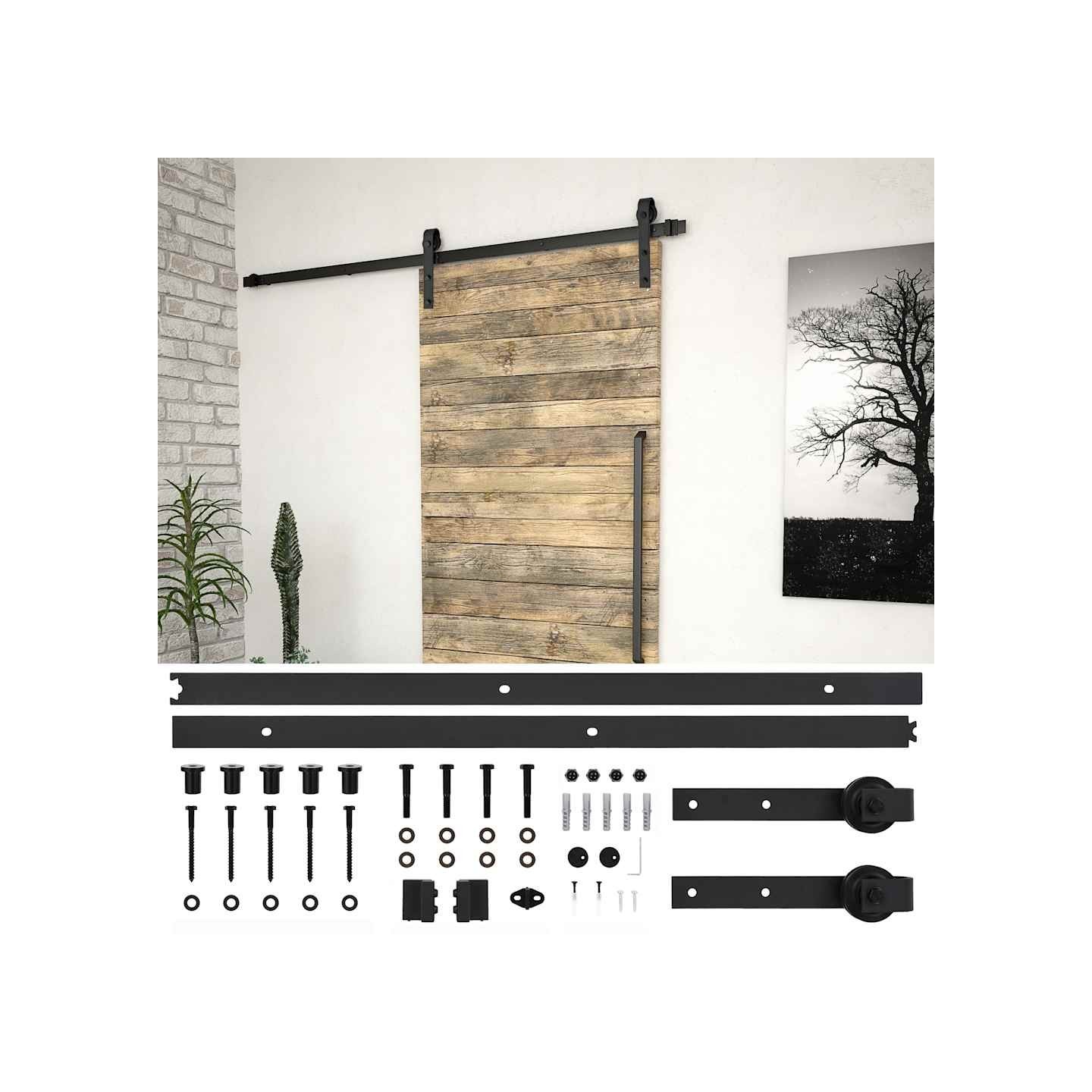 Kit de quincaillerie de porte coulissante SKIEN 183 cm noir