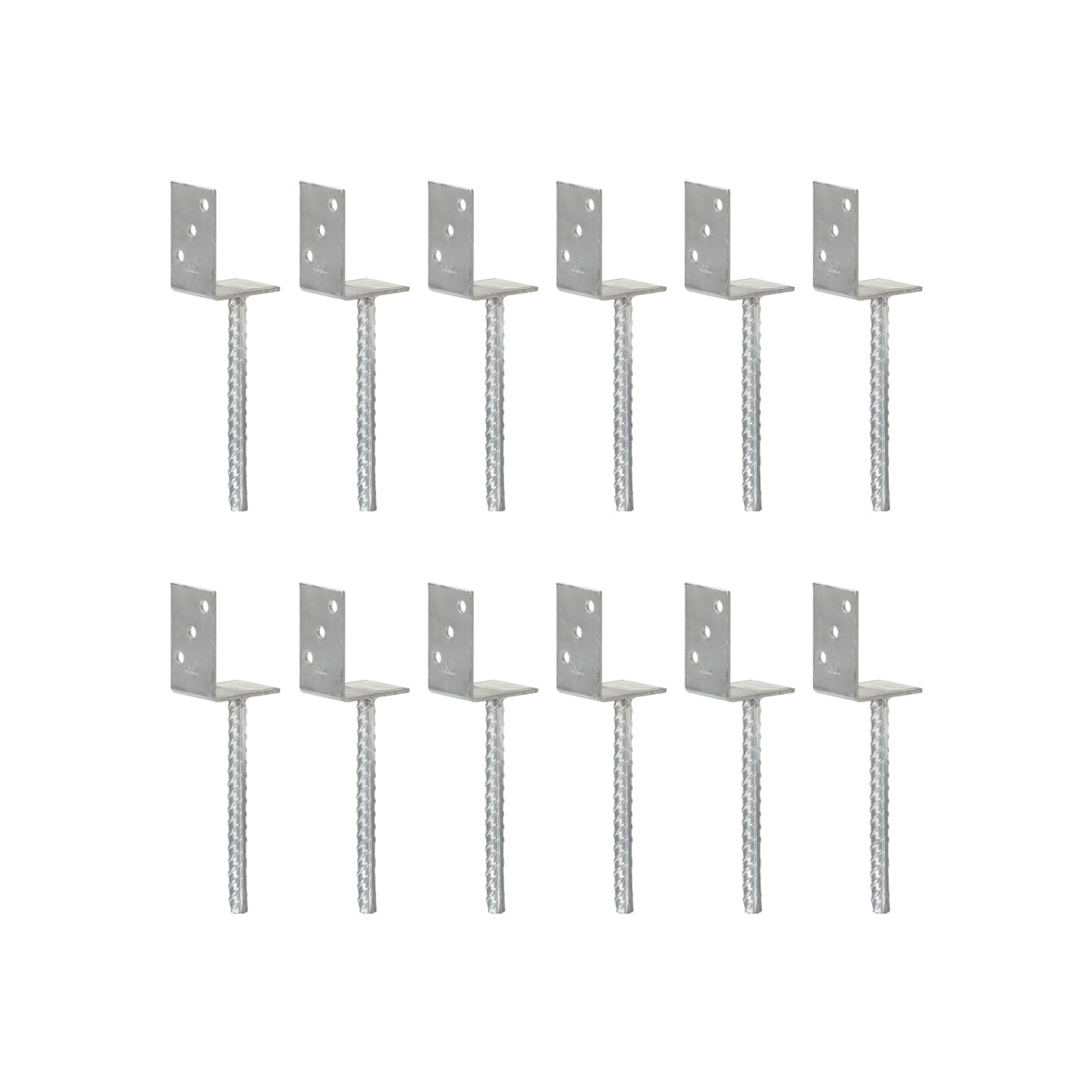 Ancrages de clôture lot de 12 argentés 8 x 6 x 30 cm acier galvanisé