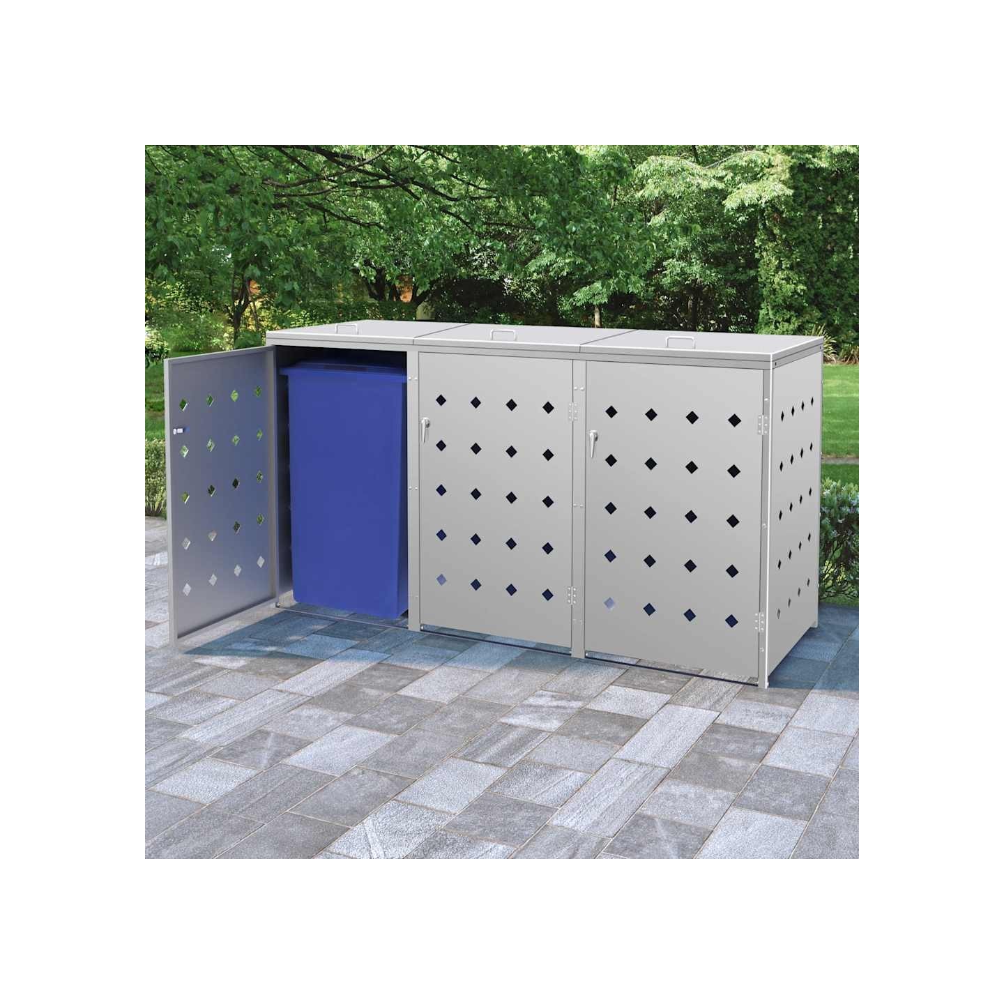 Abri de poubelle triple sur roulettes 240 L Acier inoxydable