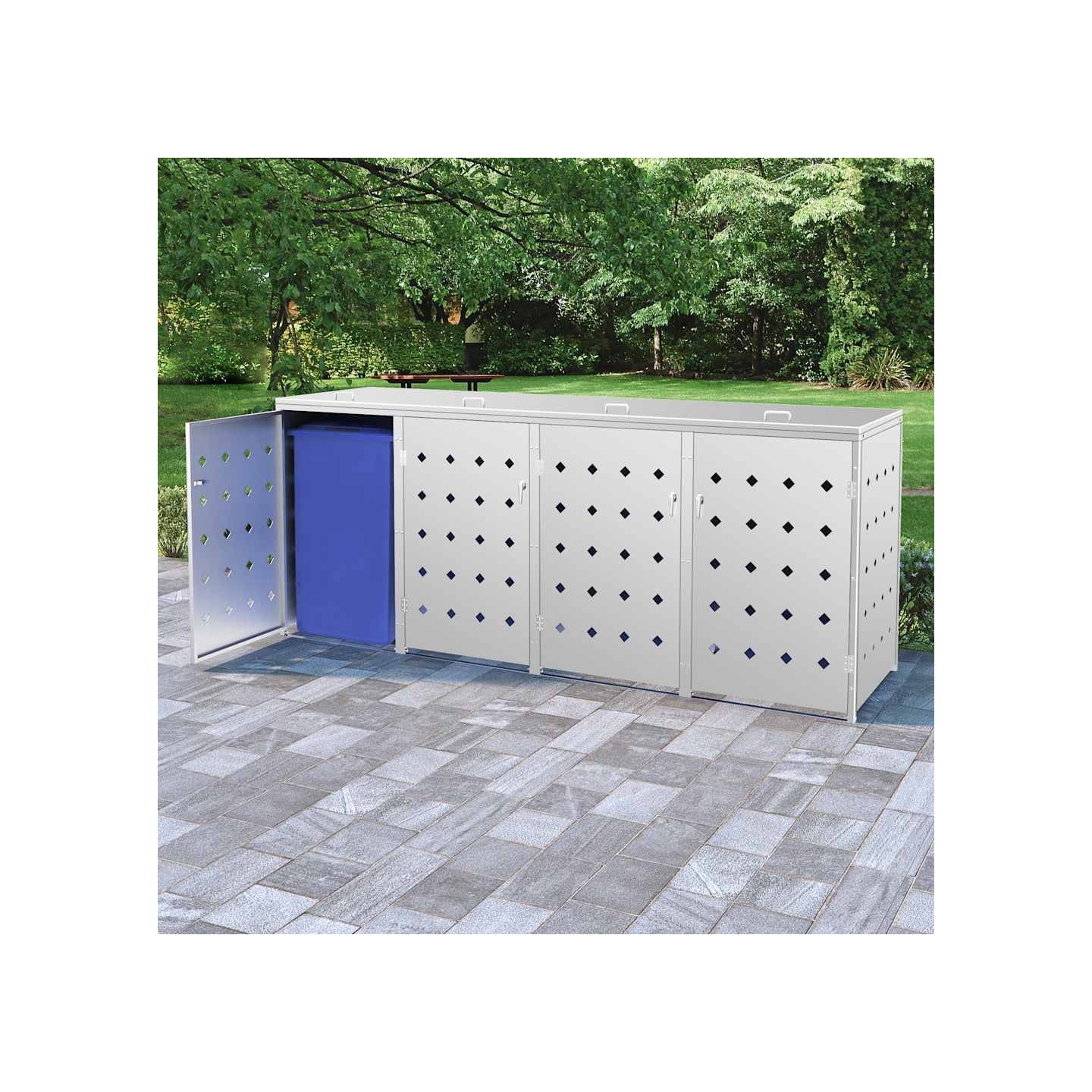 Abri de poubelle quadruple sur roulettes 240 L Acier inoxydable
