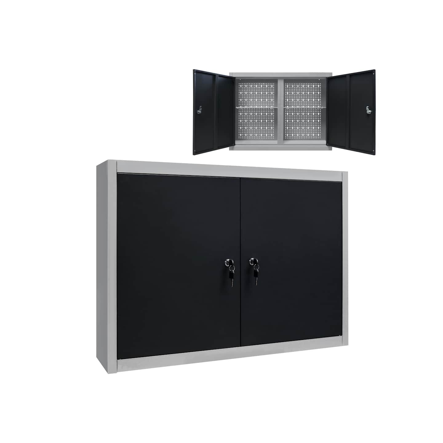 Armoire à outils murale Style Industriel Métal Gris et noir