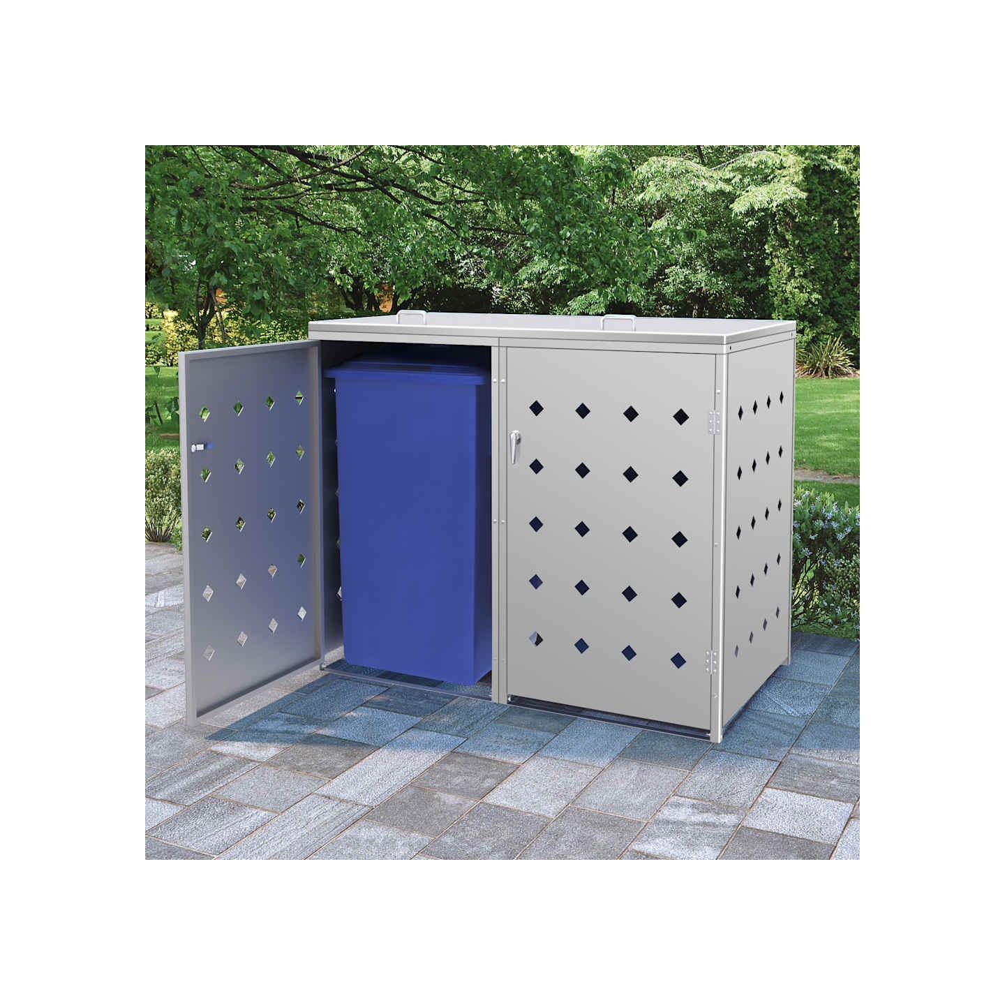 Abri de poubelle double sur roulettes 240 L Acier inoxydable