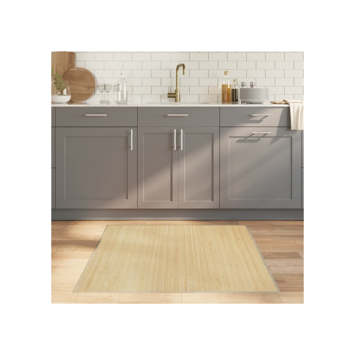 Tapis carré naturel clair 100x100 cm bambou