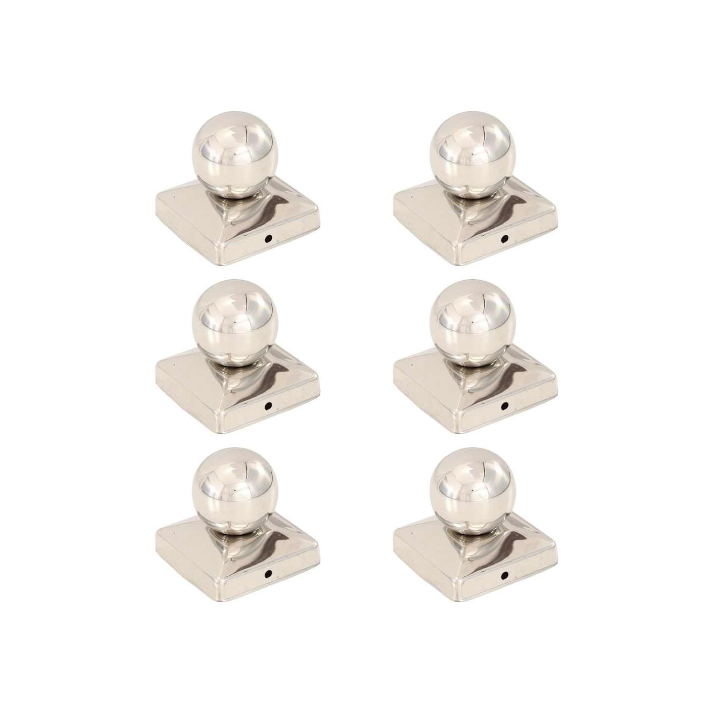 Bouchons de poteau 6 pcs Globe final Acier inoxydable 81x81 mm
