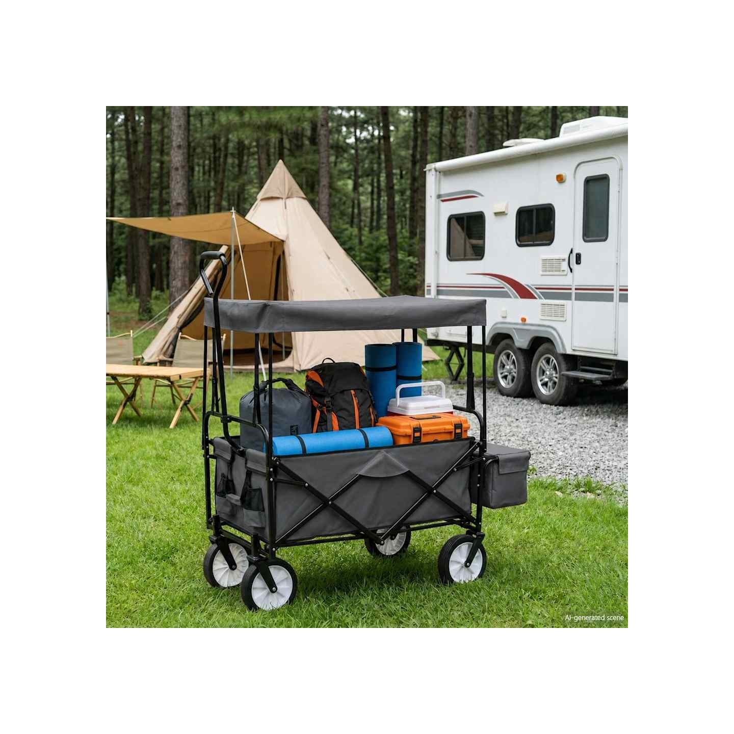Chariot à main pliable avec toit Acier Gris