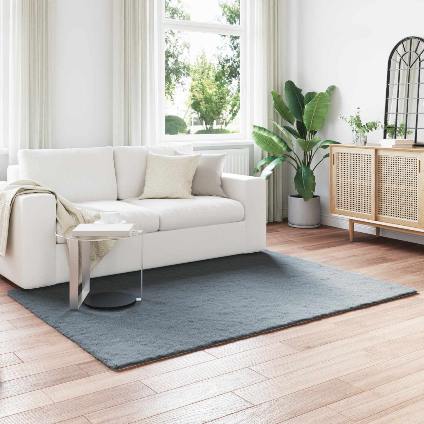 Tapis antidérapant en fausse de lapin OLITE Anthracite