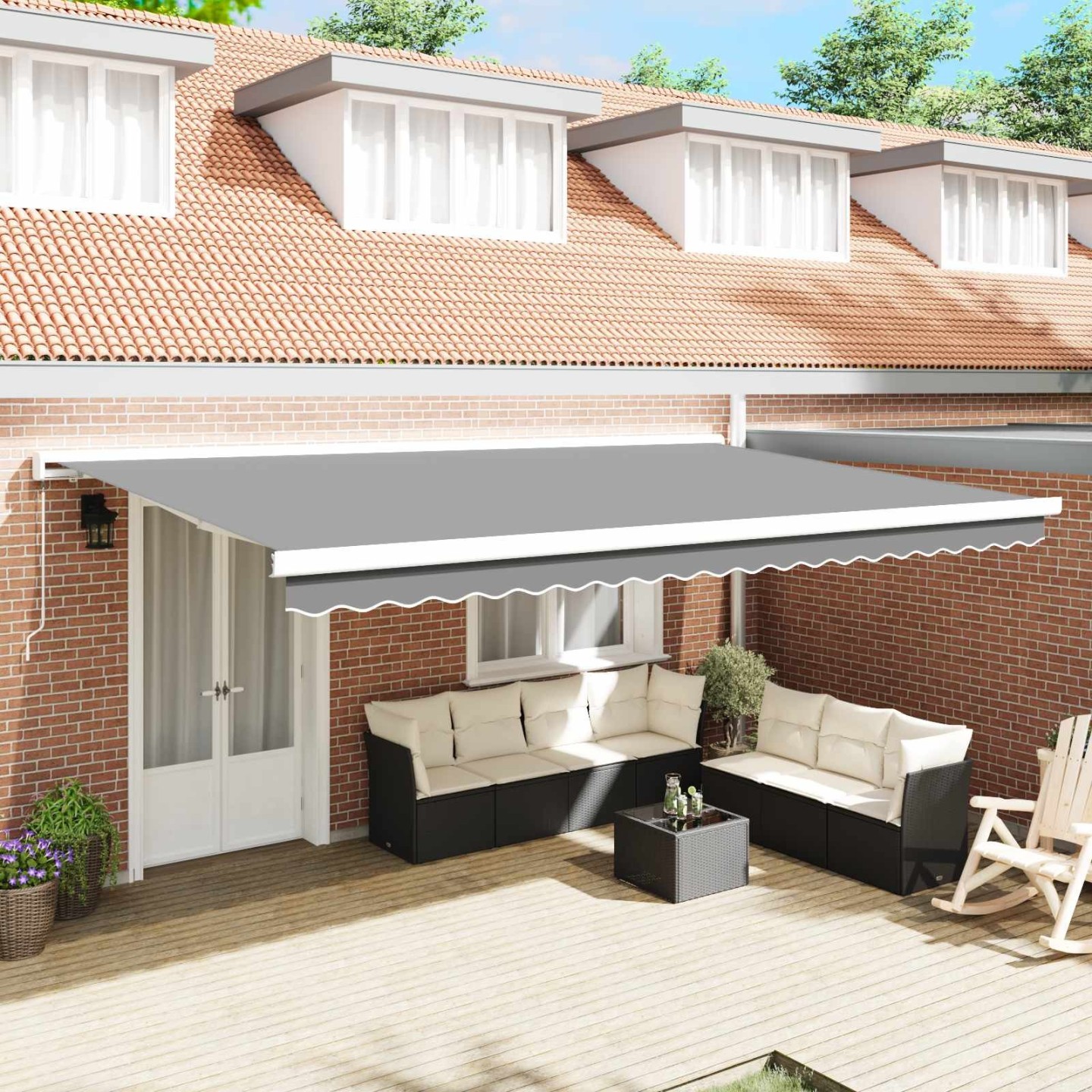 Cadre de auvent manuel 4,5 x 3 m Blanc Aluminium thermolaqué