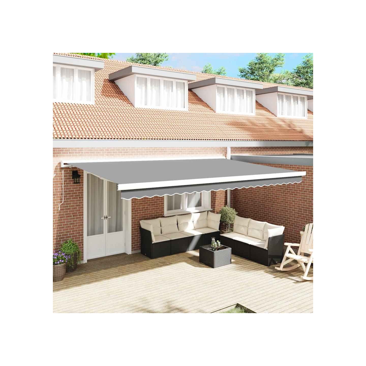 Cadre de auvent manuel 5 x 3 m Blanc Aluminium thermolaqué
