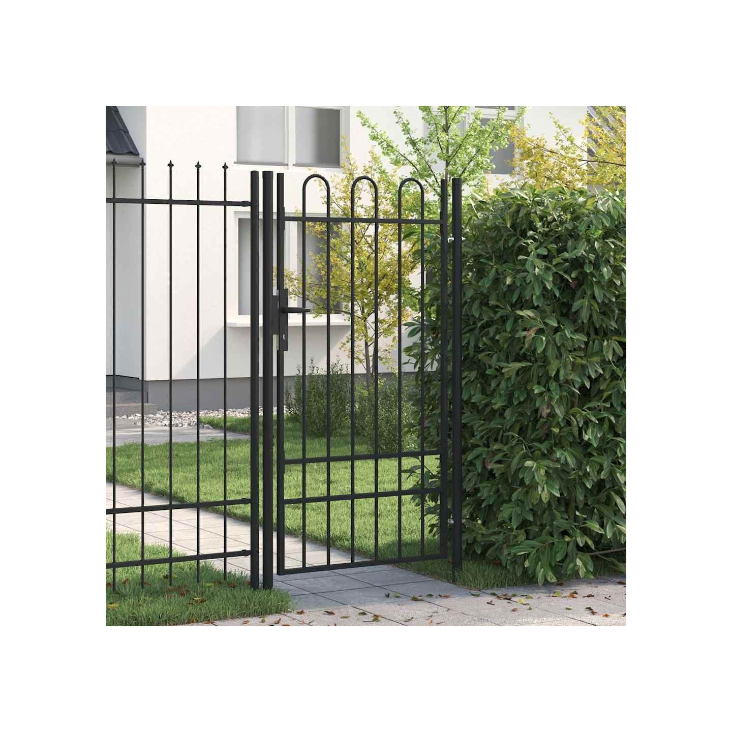 Portail de clôture BOXTEL à porte avec arc en haut 1x1,75m noir