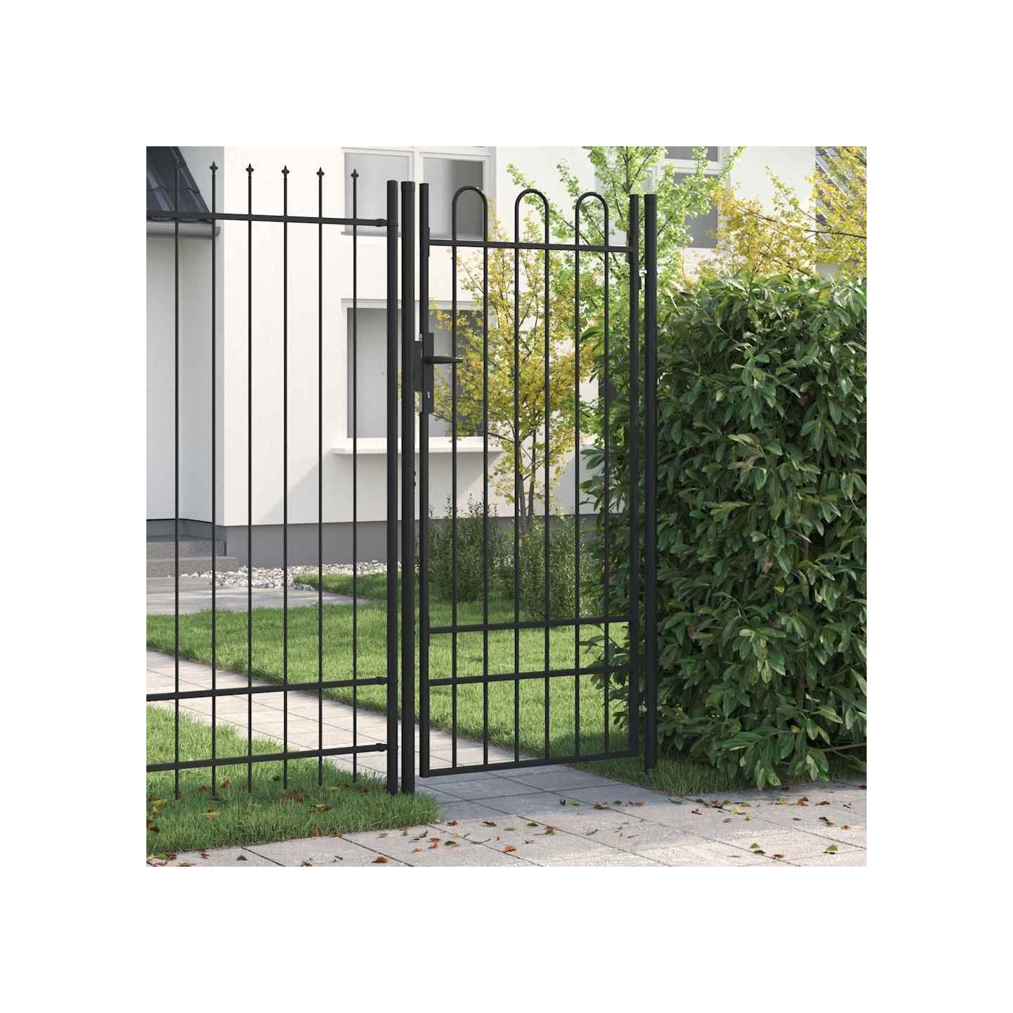 Portail de clôture BOXTEL à porte avec arc en haut 1x2 m noir