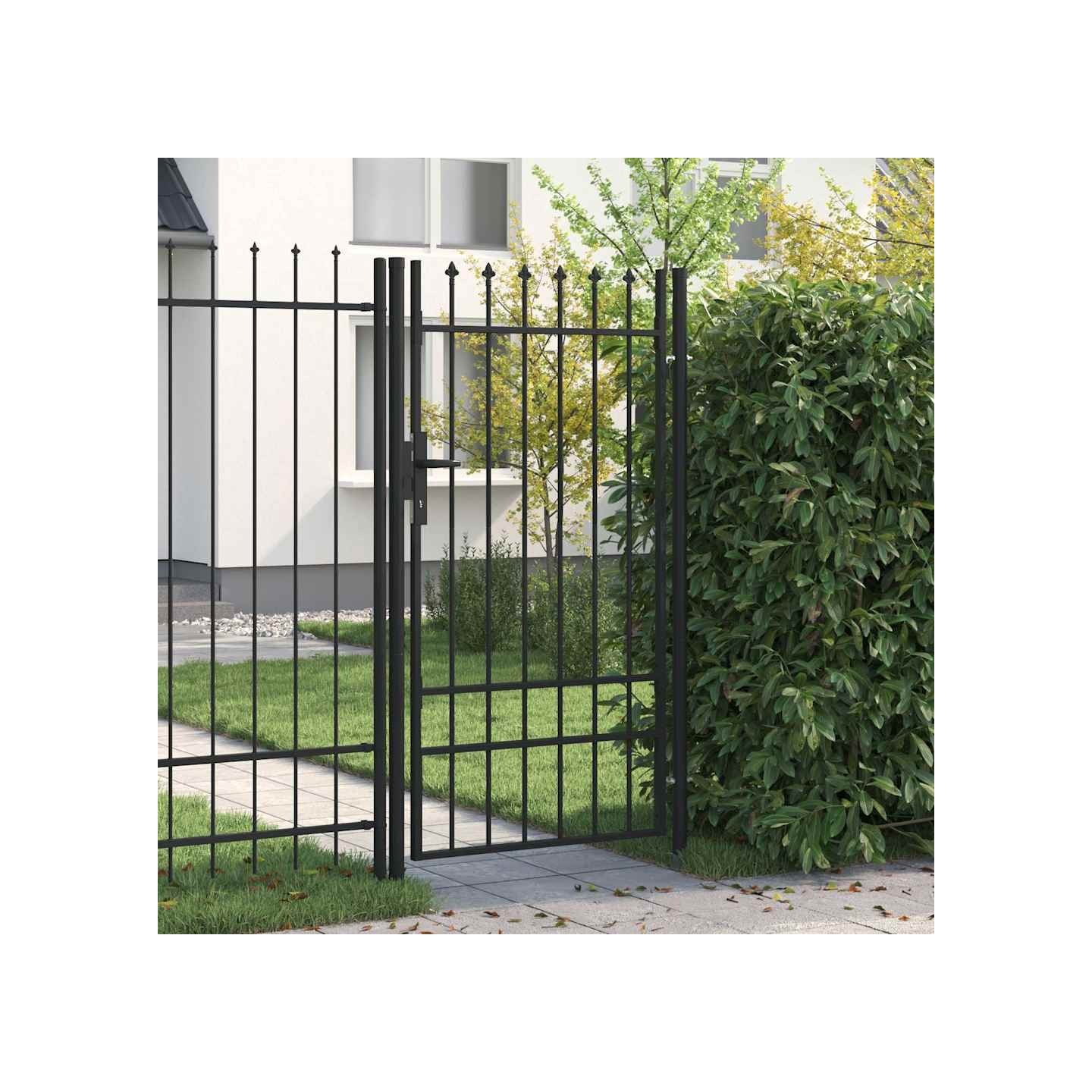 Portail de clôture BOXTEL à une porte avec pointes supérieures, acier 1 x 1,75 m, noir