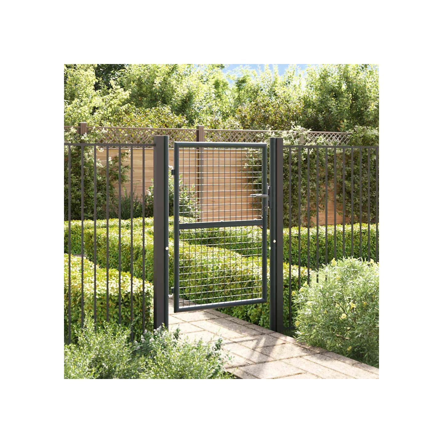 Portail de jardin grillagé en acier galvanisé gris 100 x 125 cm